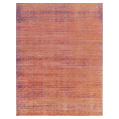 Rug & Kilim’s Hand-Knotted Silk Rug in Pink, Orange, Purple Striae Patterns