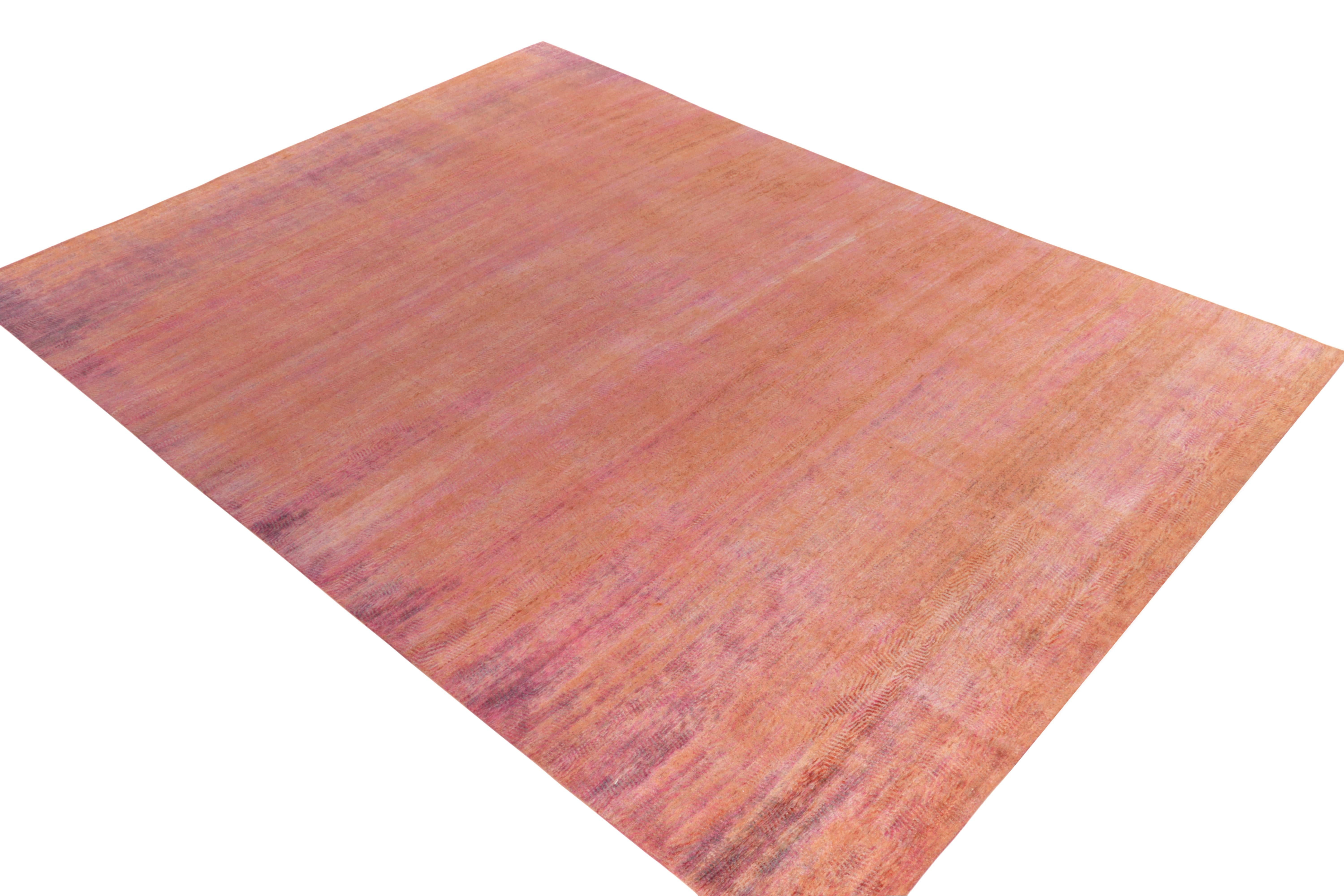 Moderne Rug & Kilim's Tapis en soie noué à la main Orange, violet Motif de rayures en vente