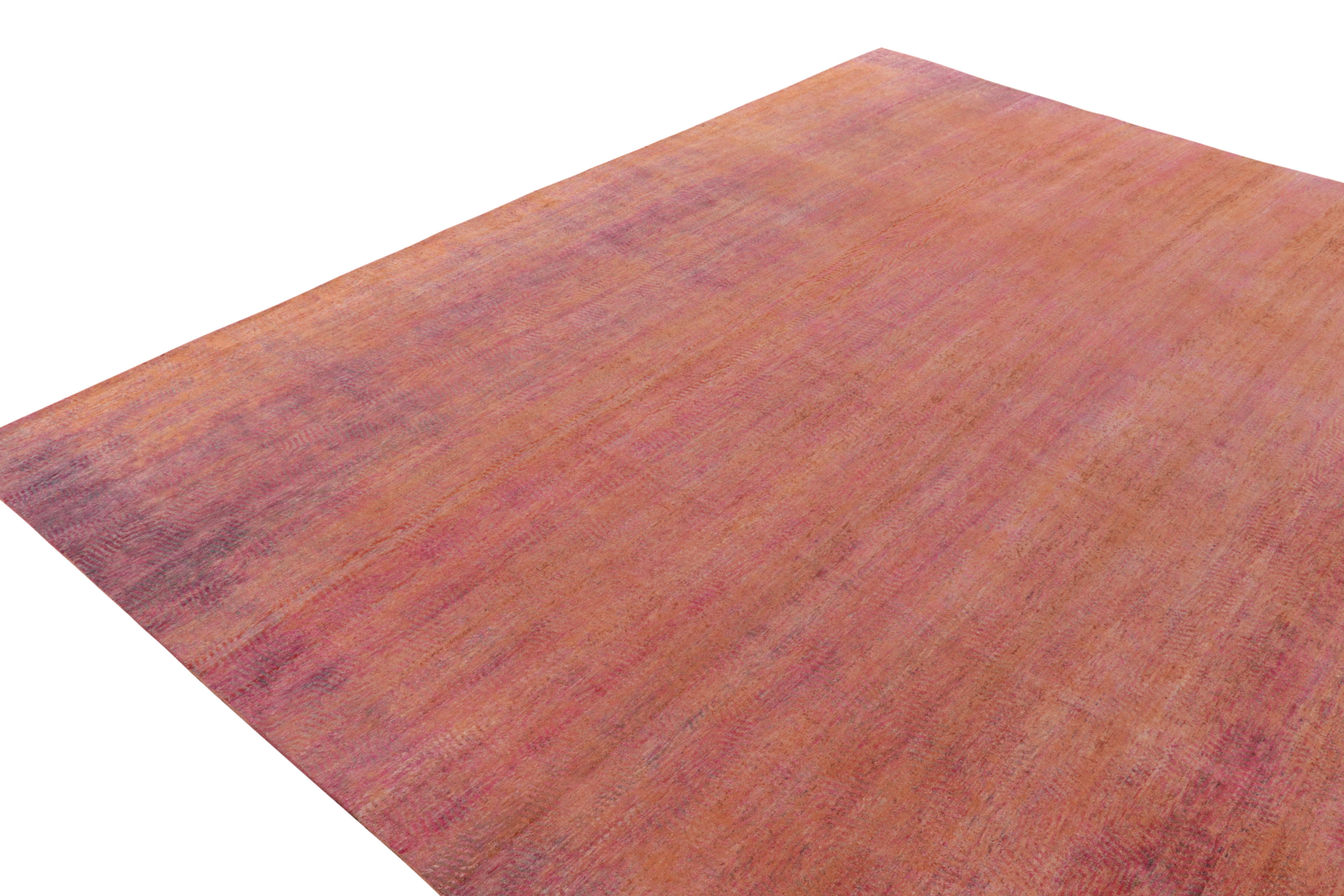 Indien Rug & Kilim's Tapis en soie noué à la main Orange, violet Motif de rayures en vente