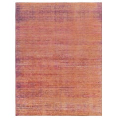 Rug & Kilim Alfombra de Seda Anudada a Mano Naranja, Morado Motivo de Estrías