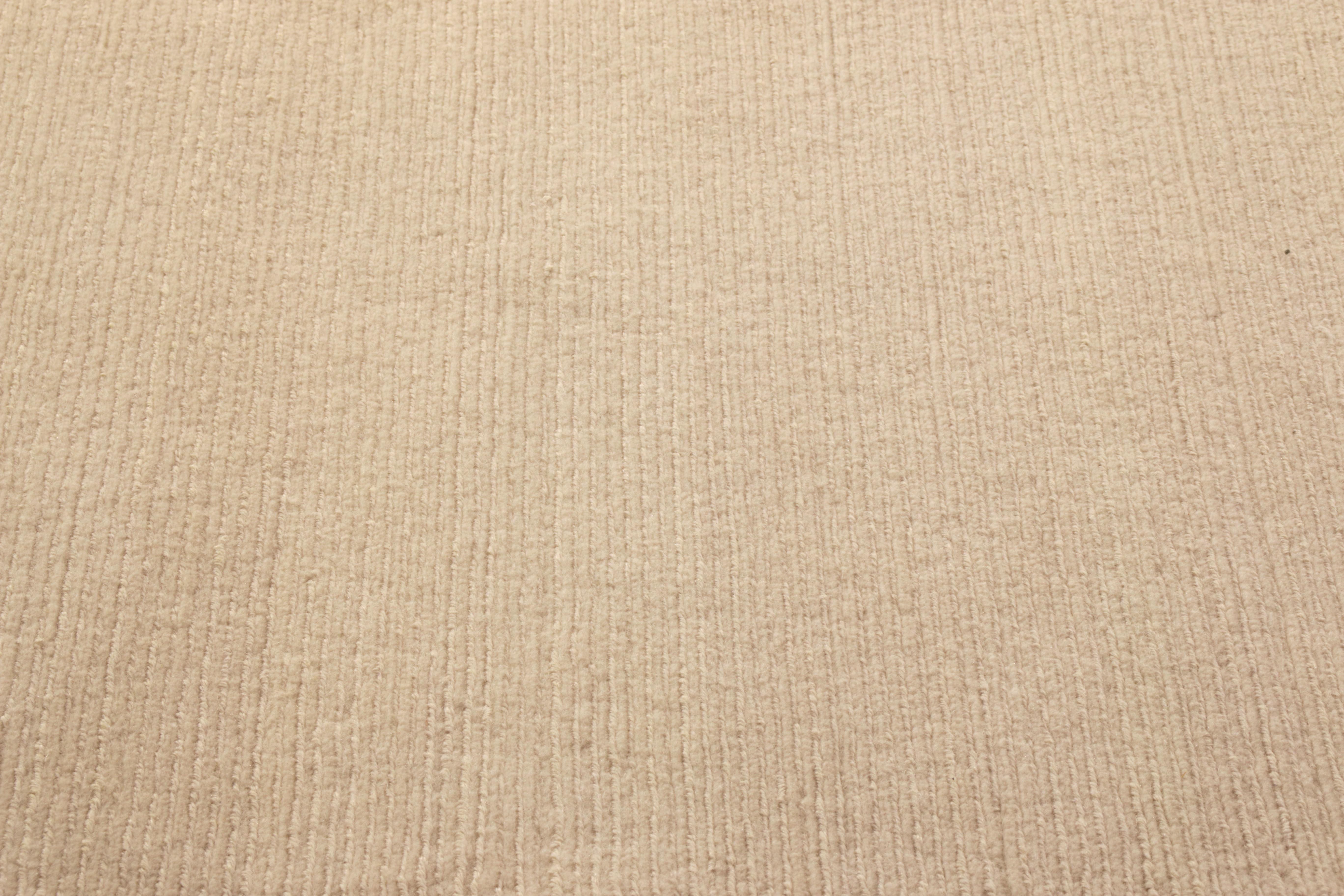 Modern Rug & Kilim's Hand Knotted Solid Beige Rug Wool and Silk Texture of Color For Sale
