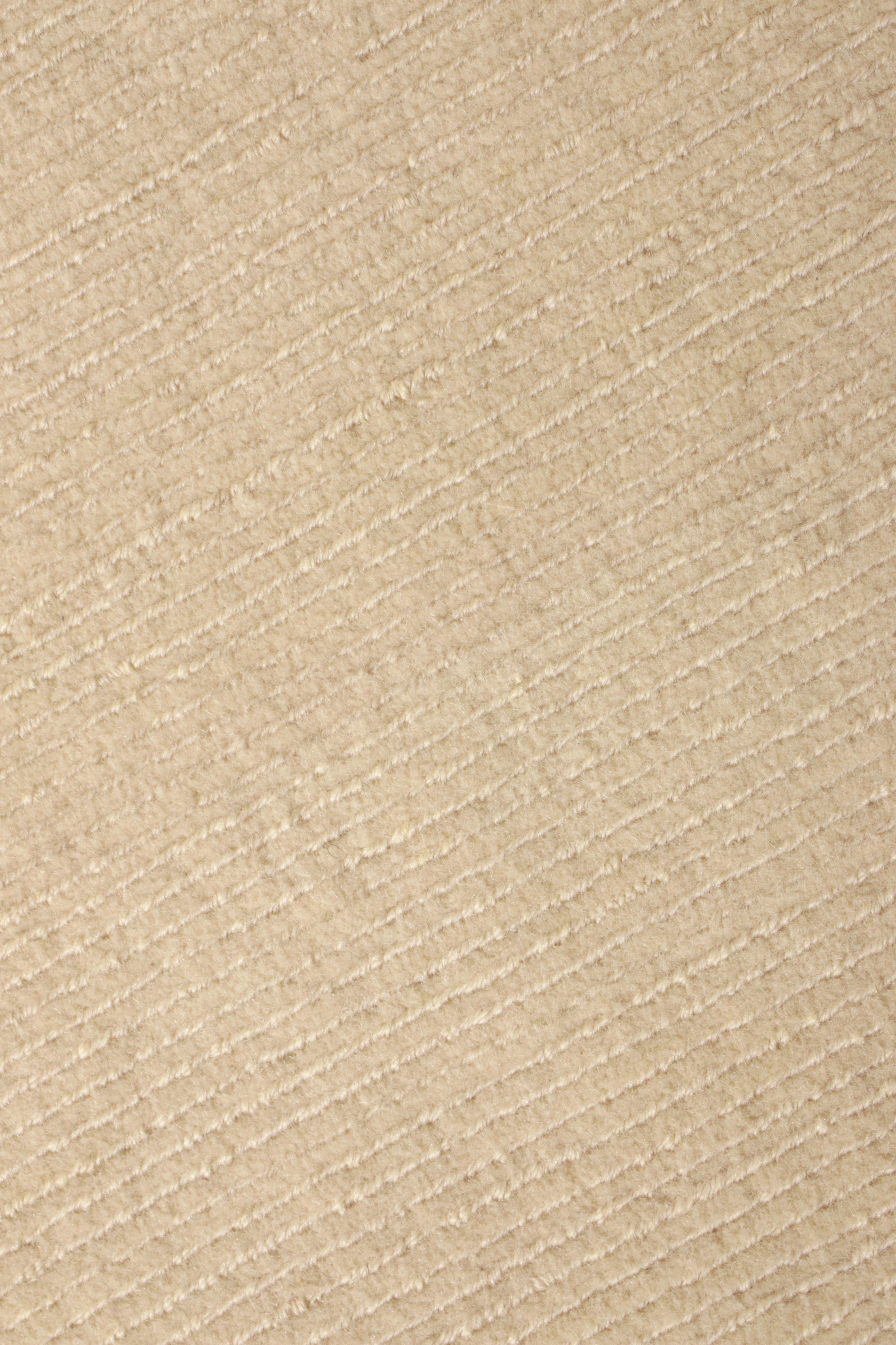Indian Rug & Kilim's Hand Knotted Solid Beige Rug Wool and Silk Texture of Color For Sale