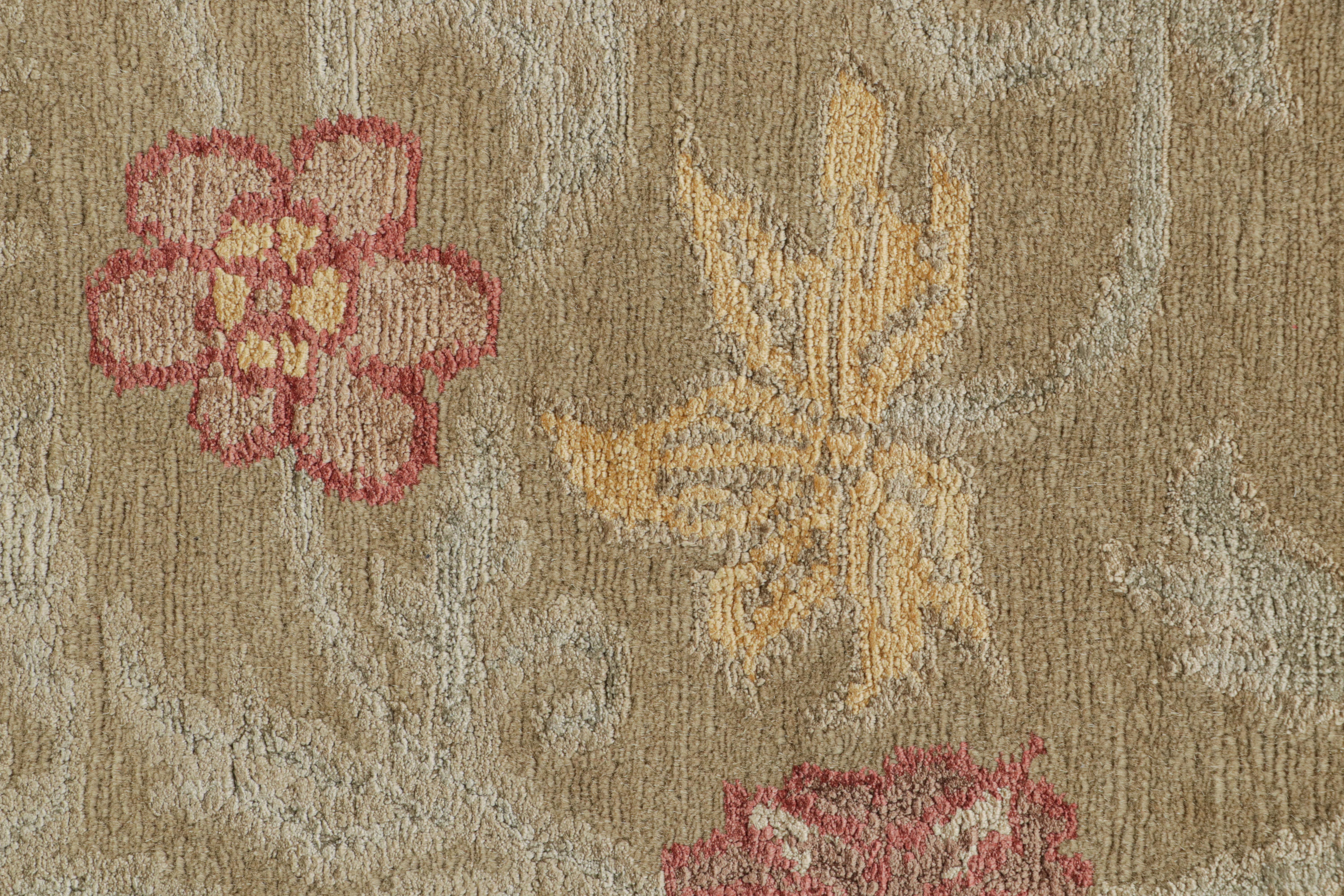Hand-Knotted Rug & Kilim's Hand Knotted Spanish Style Floral Rug in Beige and Red For Sale