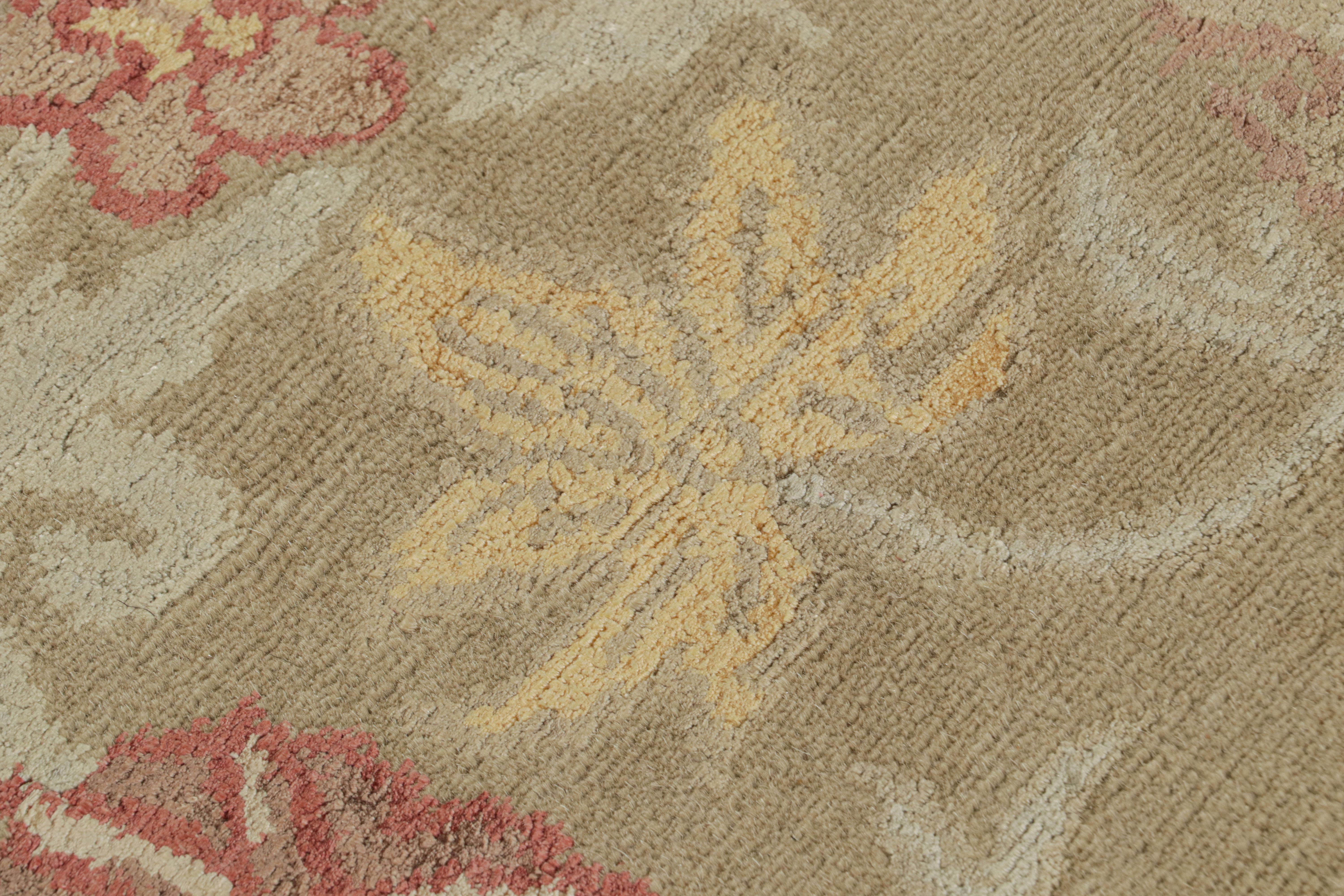 Rug & Kilim's Hand Knotted Spanish Style Floral Rug in Beige and Red In New Condition For Sale In Long Island City, NY