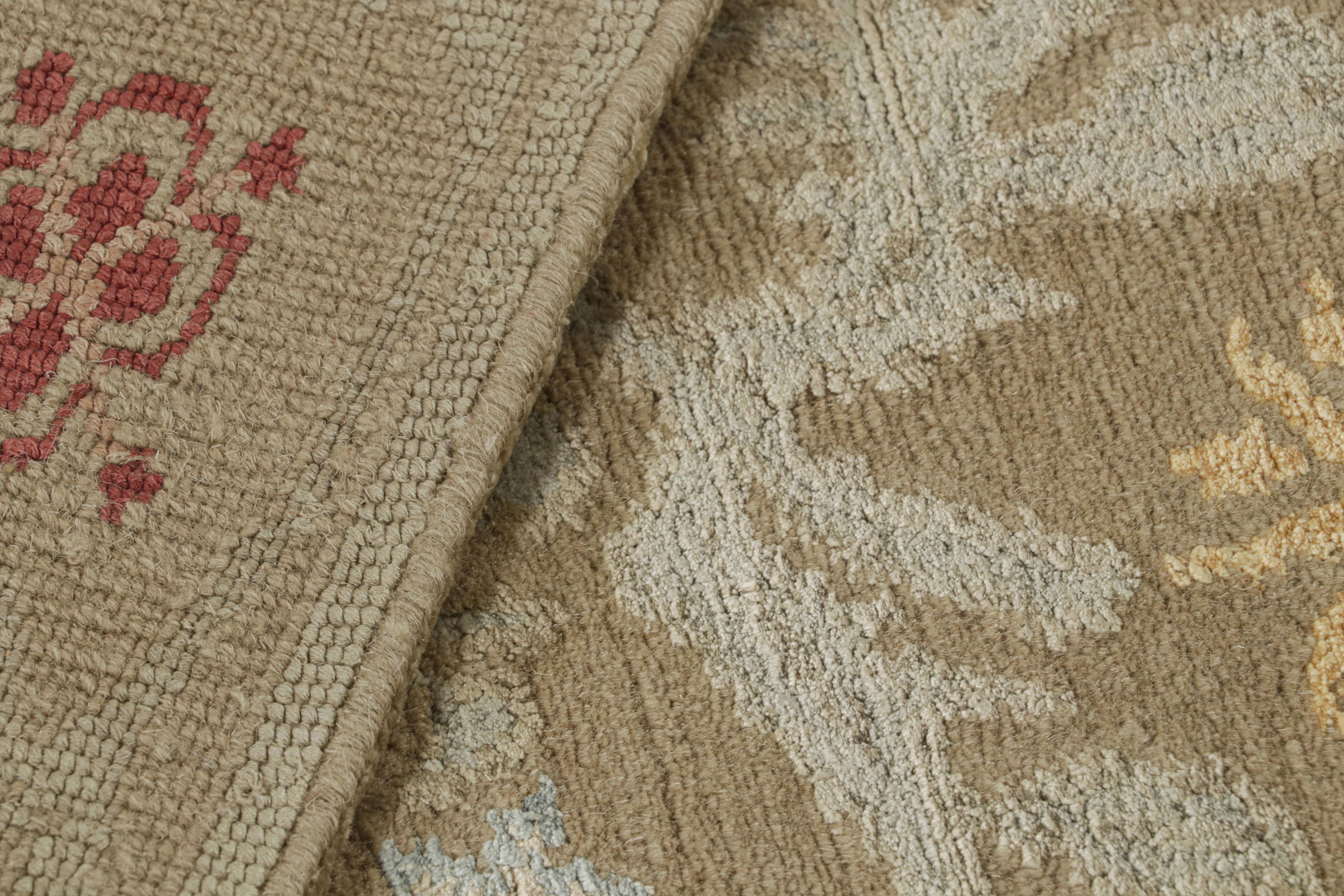 Contemporary Rug & Kilim's Hand Knotted Spanish Style Floral Rug in Beige and Red For Sale