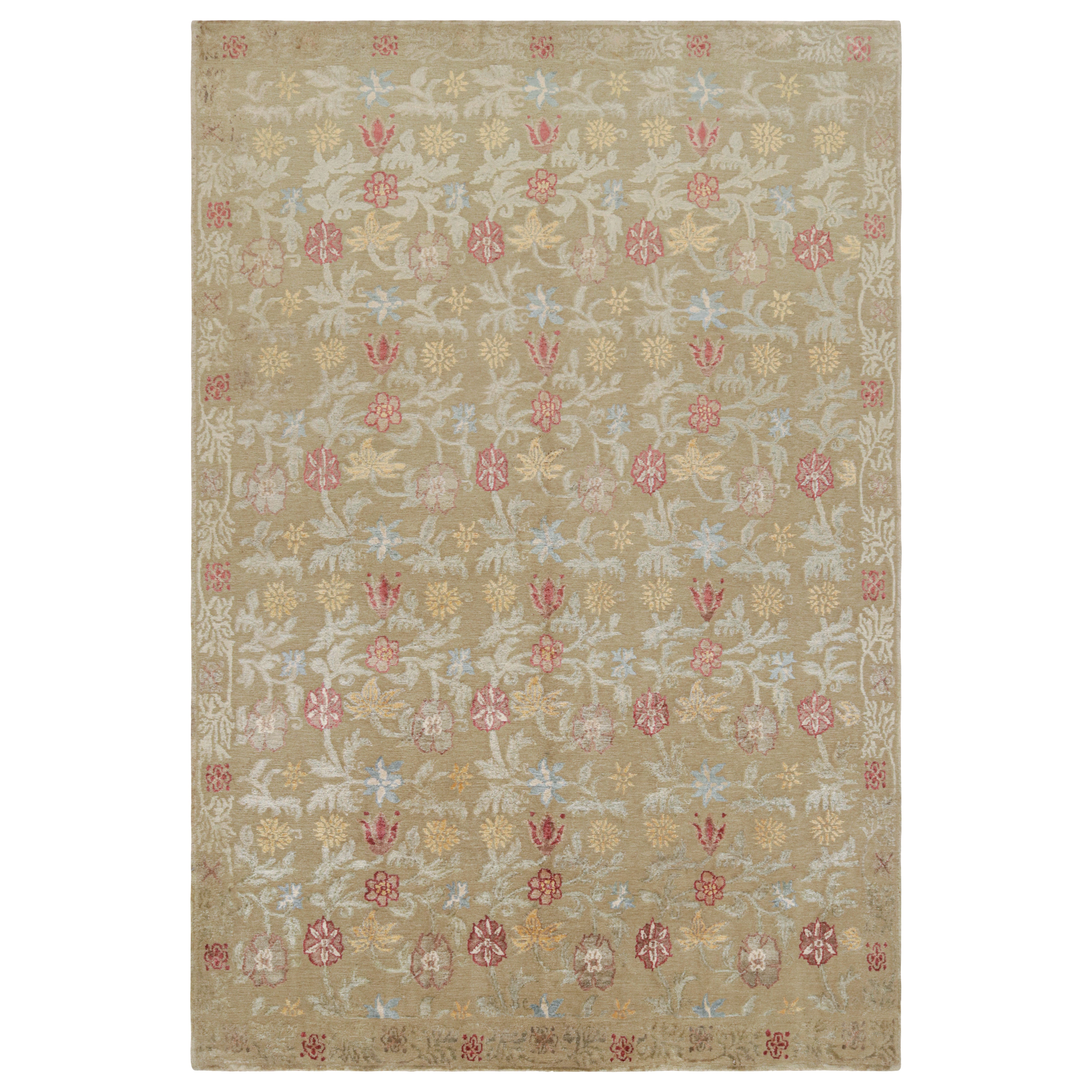 Rug & Kilim's Tapis floral de style espagnol noué à la main en beige et rouge