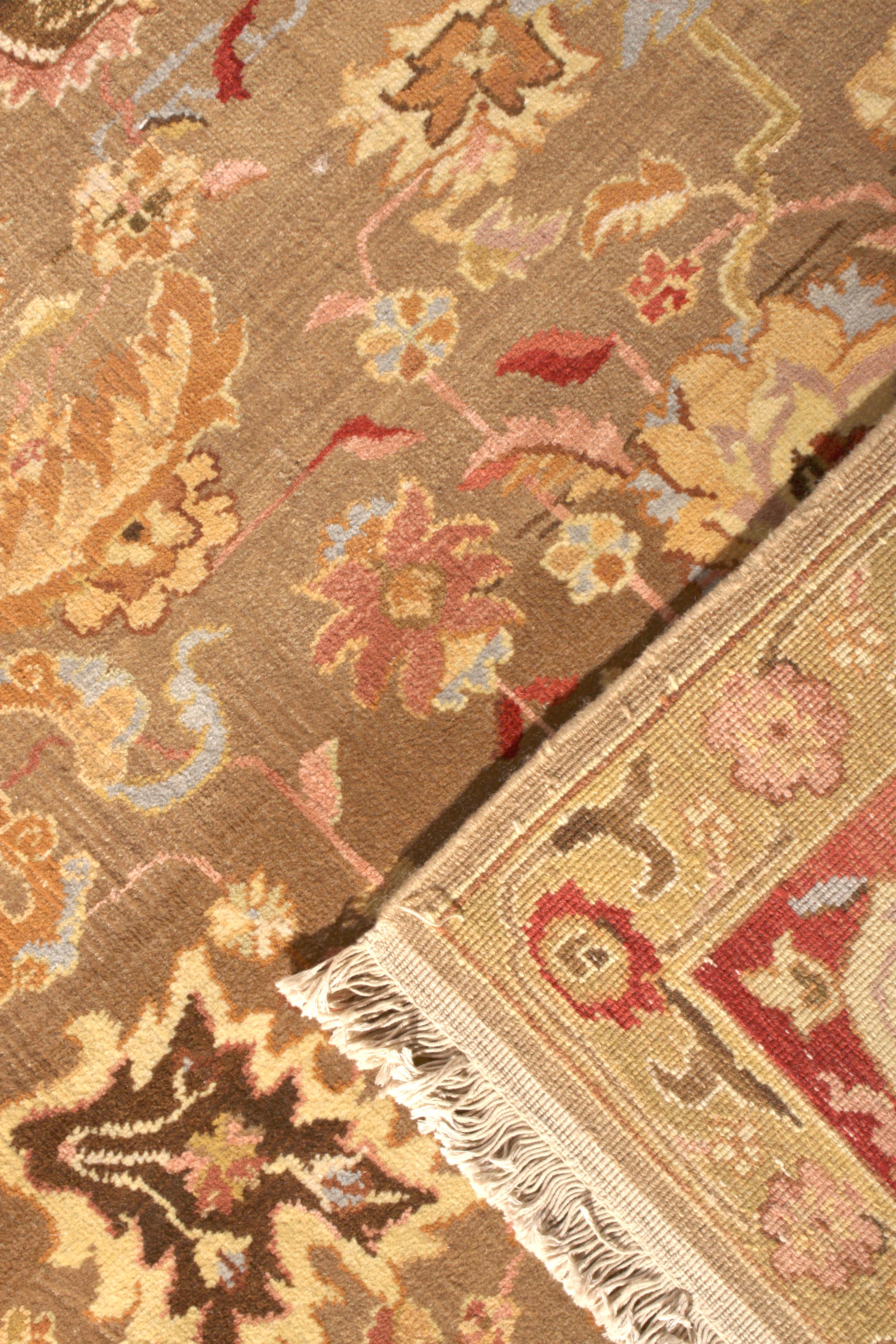 Contemporary Rug & Kilim's Hand Knotted Tabriz Style Rug Beige and Red Persian Floral Pattern For Sale
