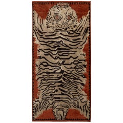 Rug
Kilim
s handgeknüpfter Tiger-Teppich in Beige-Braun mit Bildmotiv