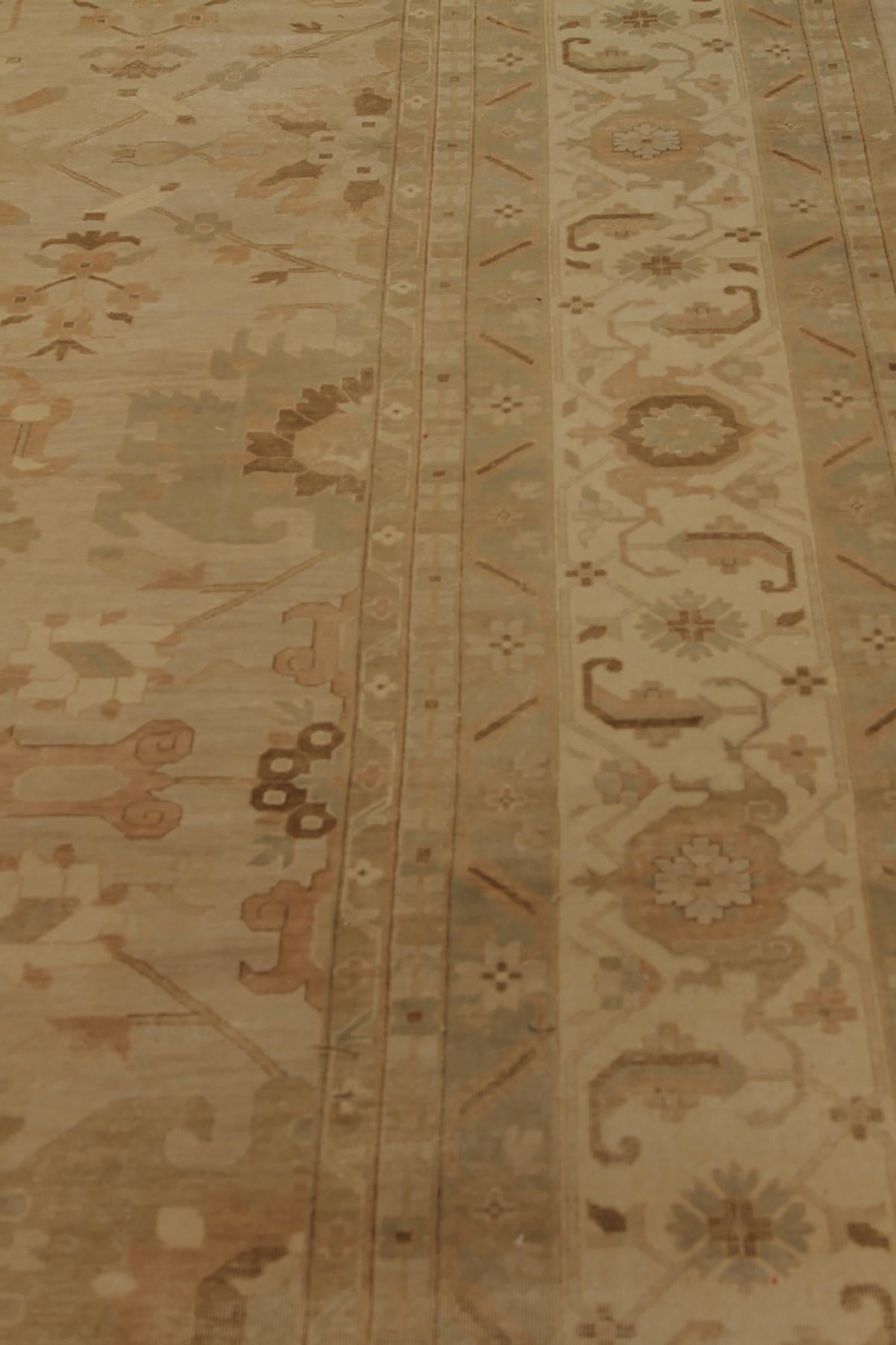 Indian Rug & Kilim’s Hand Knotted Transitional Rug in Beige Brown Green Floral Pattern For Sale