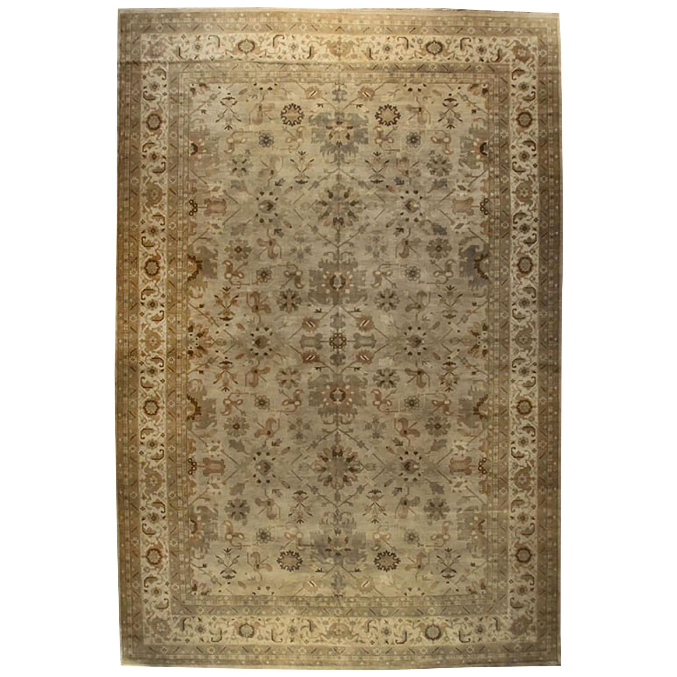 Rug & Kilim’s Hand Knotted Transitional Rug in Beige Brown Green Floral Pattern