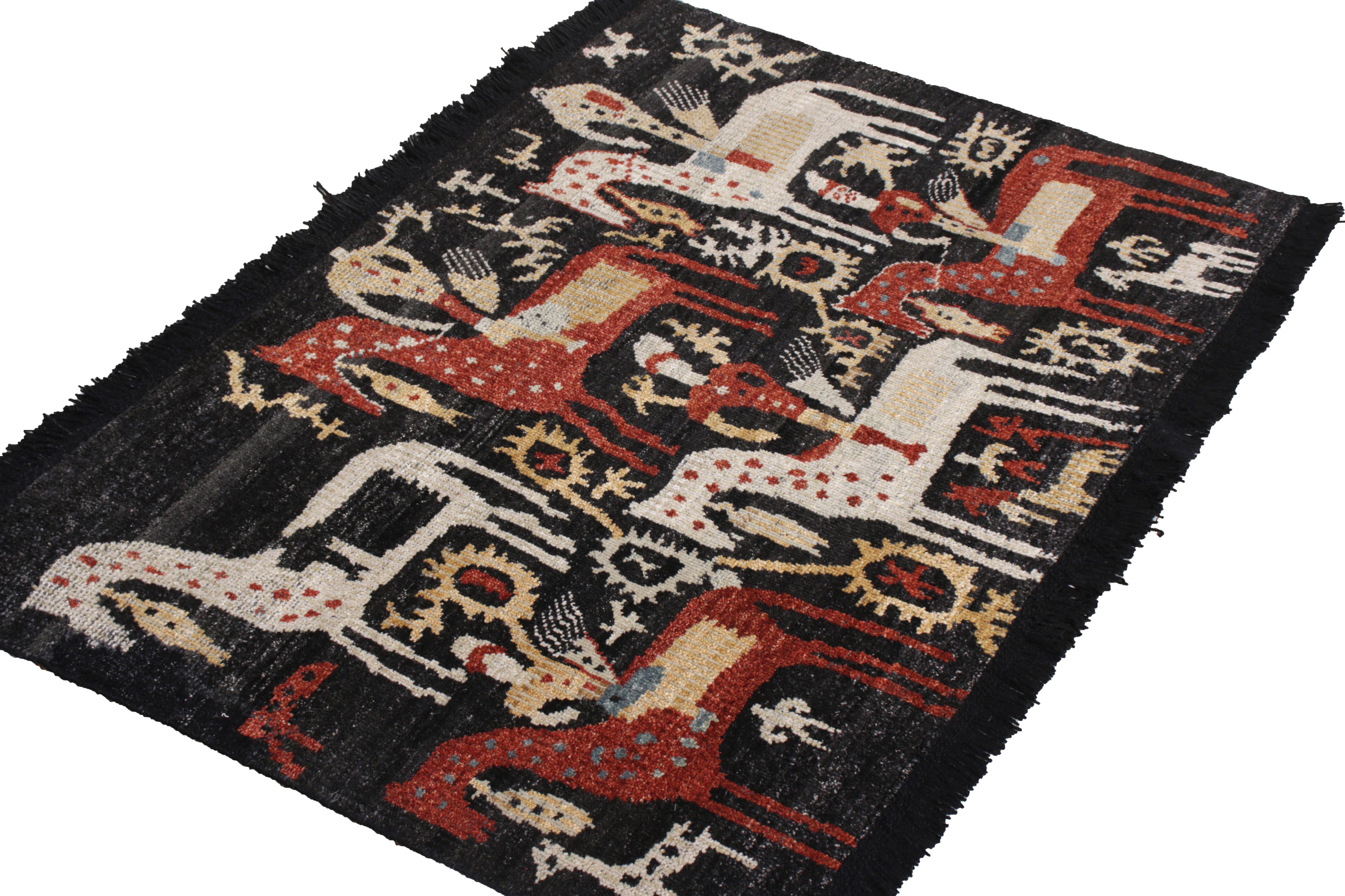 This 3 x 4 pictorial rug design represents custom rugs available from the Burano collection by Rug & Kilim, a custom classics collection hand knotted in a notably soft Ghazni Wool. This Classic rug pattern in red, white, and black can be made in our