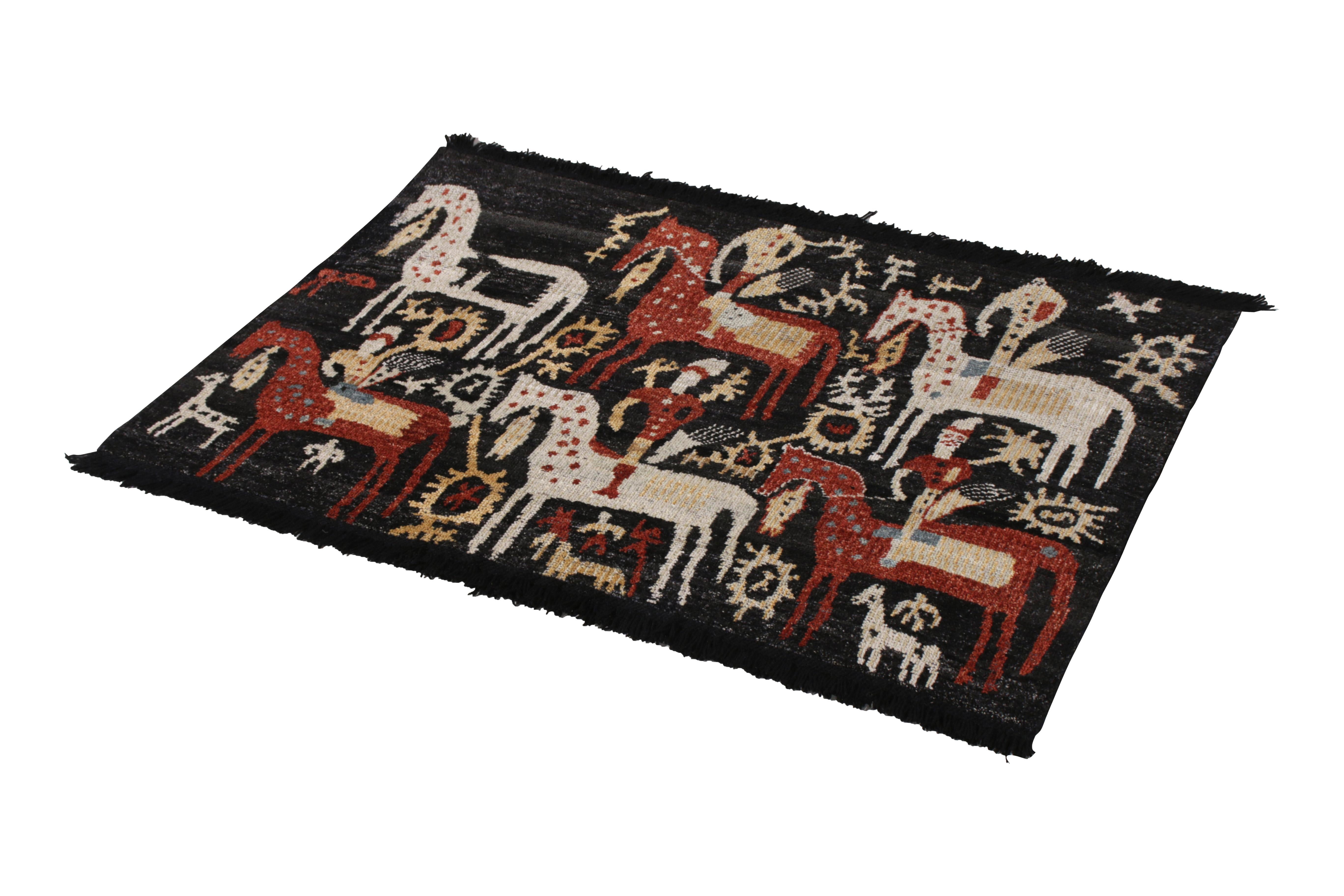 Indian Rug & Kilim's Hand Knotted Tribal Rug in Black and Red Geometric Pattern For Sale