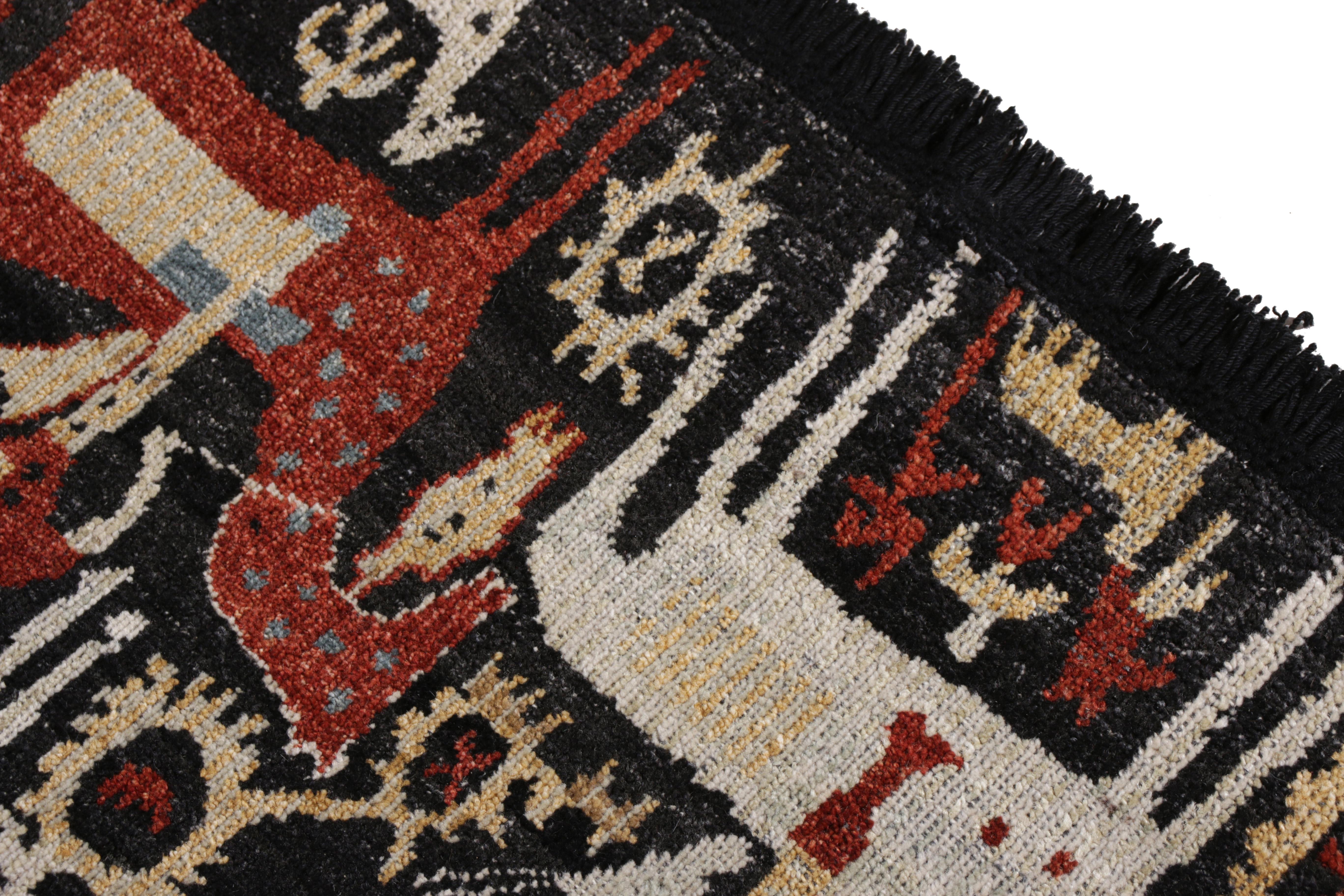 Indian Rug & Kilim's Hand Knotted Tribal Rug in Black and Red Geometric Pattern