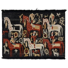 Tapis tribal noué à la main et tapis Kilim à motif géométrique noir et rouge