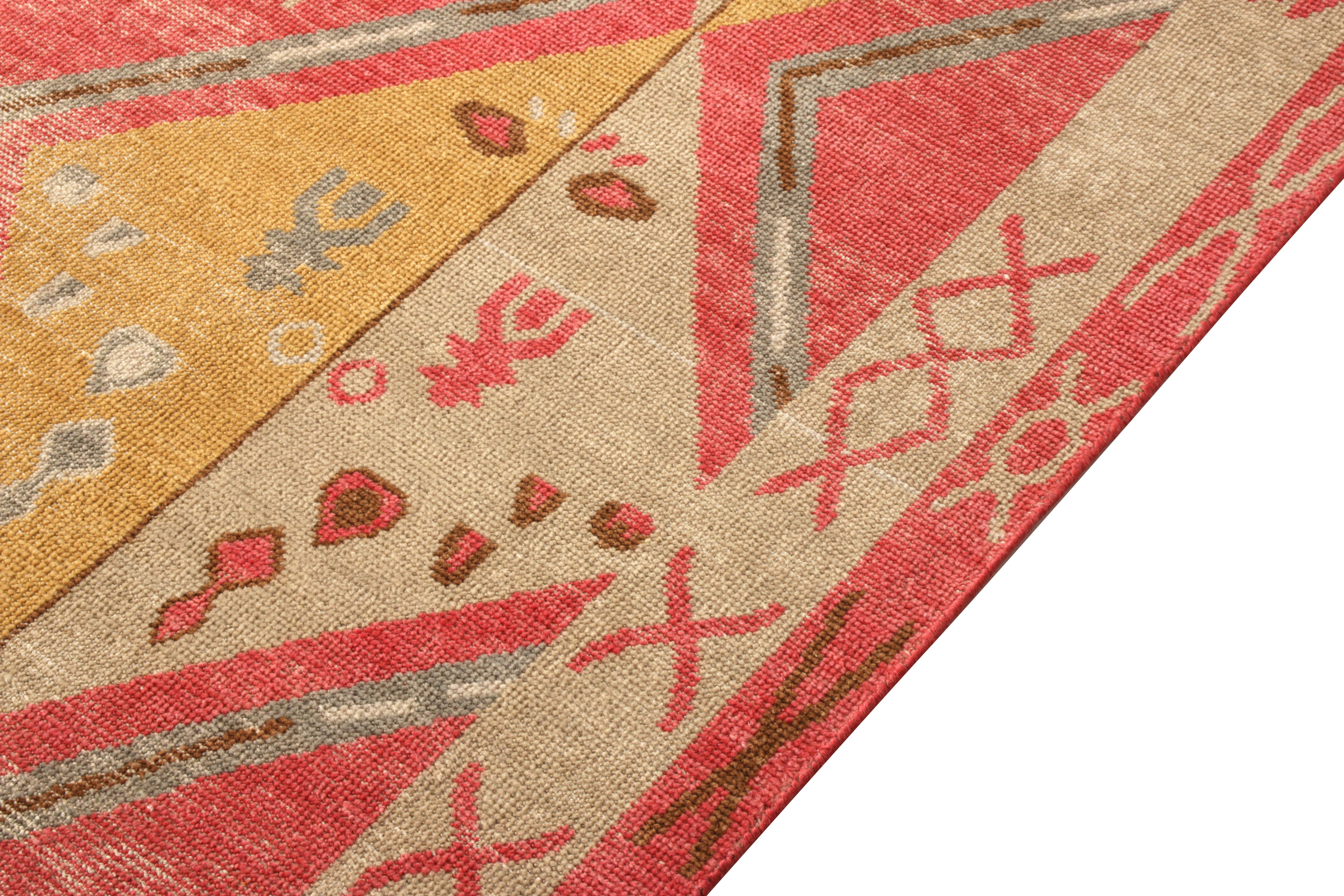Contemporary Rug & Kilim's Hand-Knotted Tribal-Style Rug, Red and Gold Diamond Pattern For Sale