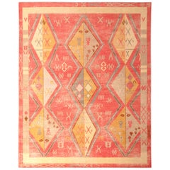 Rug & Kilim's Hand-Knotted Tribal-Style Rug, Red and Gold Diamond Pattern