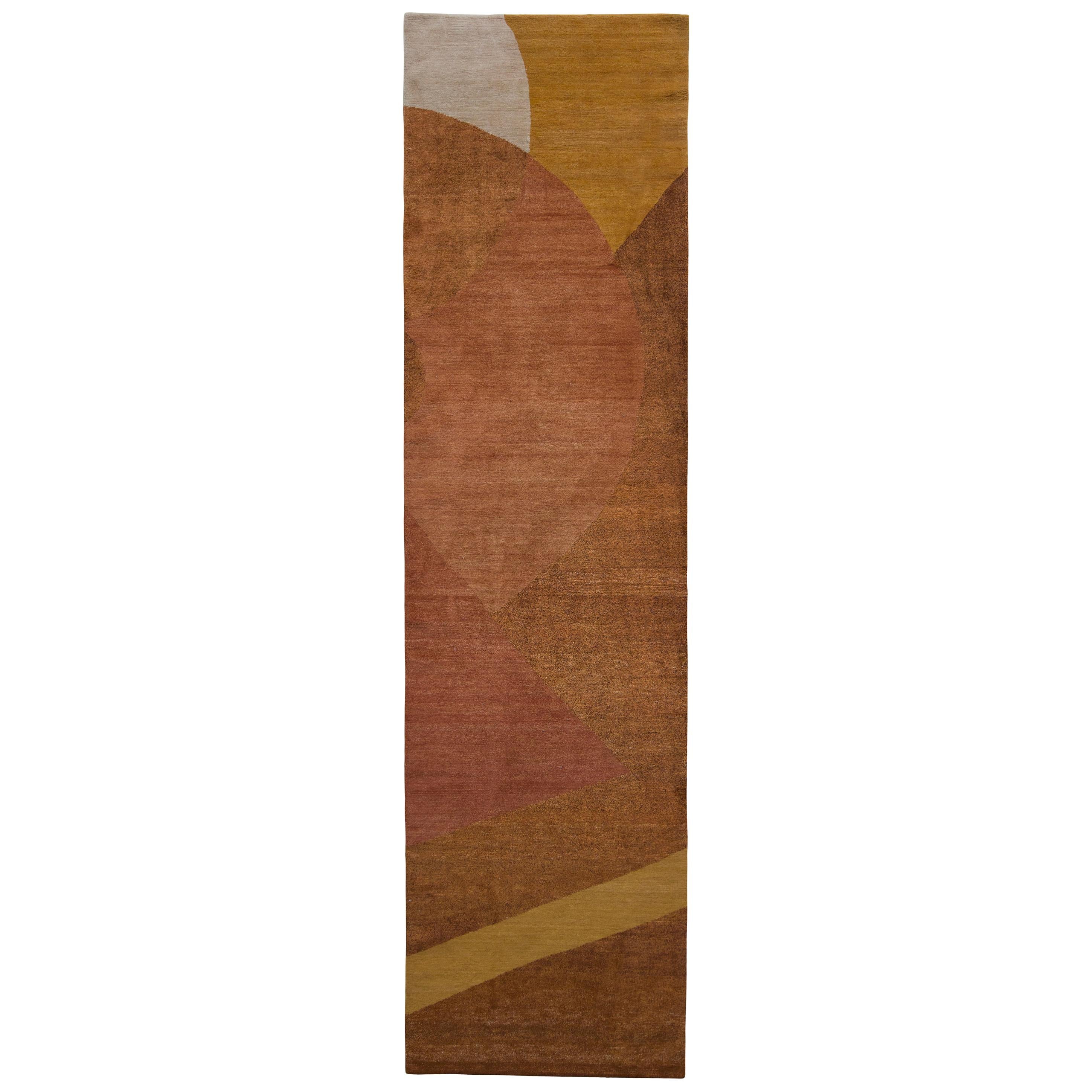 Alfombra moderna de lana y seda anudada a mano Rug & Kilim en marrón - Diseño geométrico