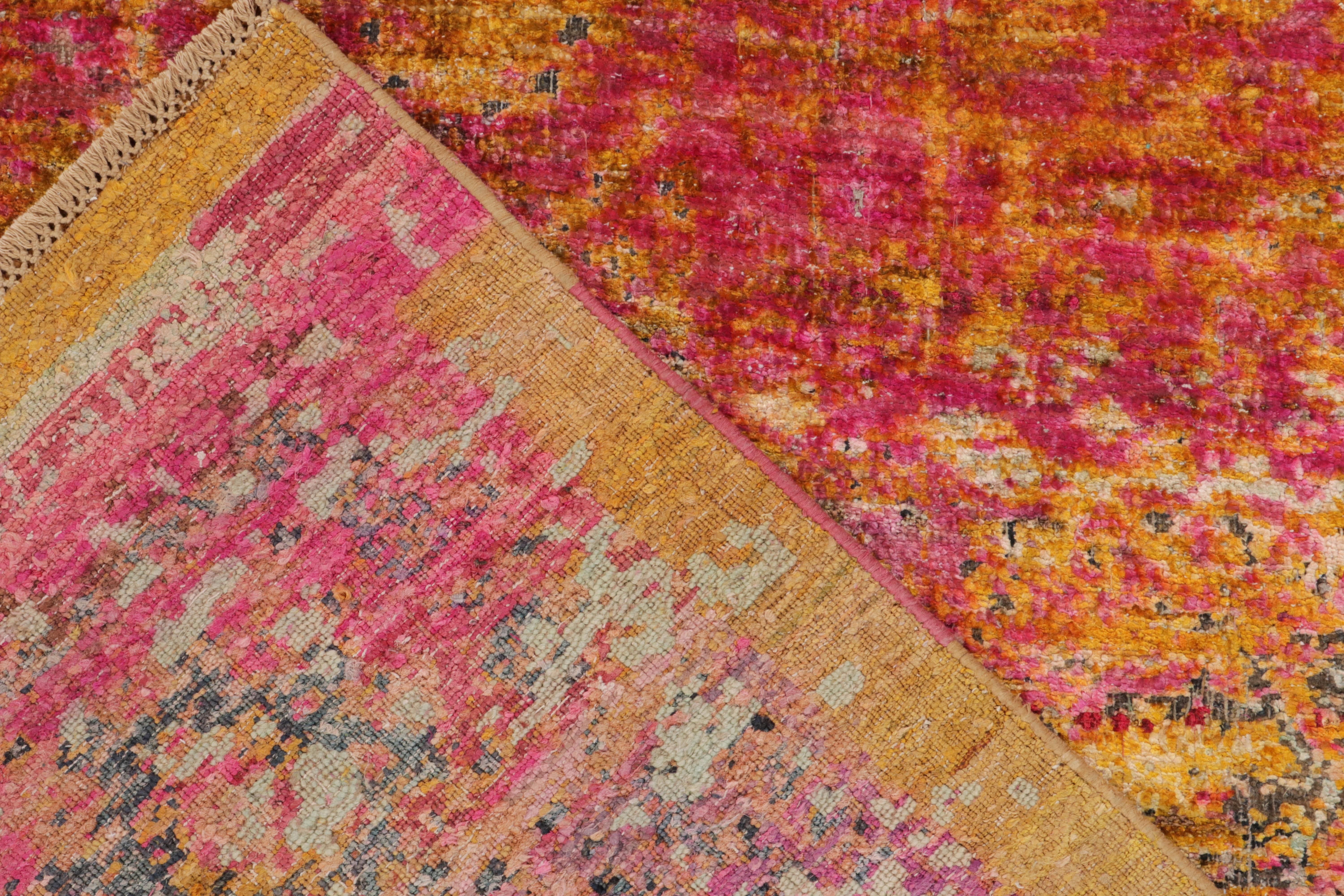 Silk Rug & Kilim's Handknotted Modern Abstract Rug in Pink, Gold and Brown For Sale