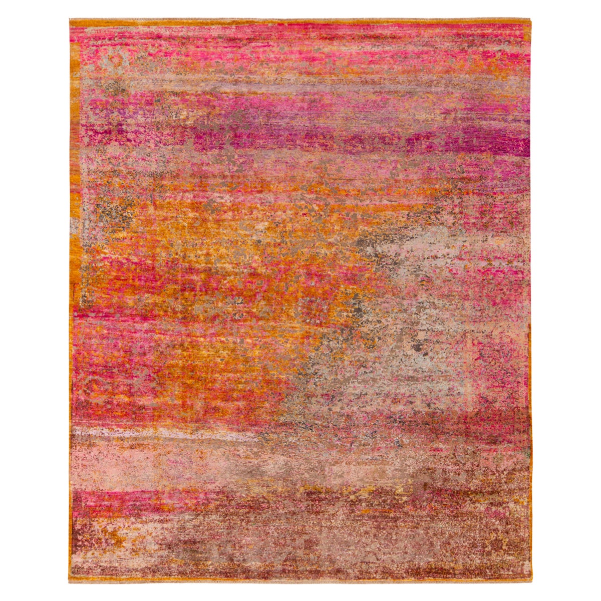 Rug & Kilim è un tappeto astratto moderno annodato a mano in rosa, oro e marrone.