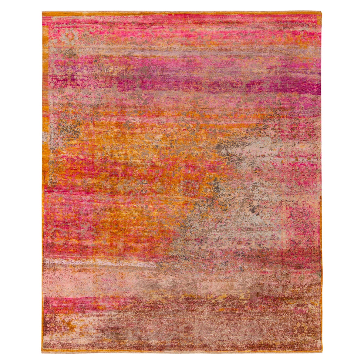 Rug & Kilim's Handknotted Modern Abstract Rug in Pink, Gold and Brown For Sale