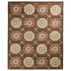 Handgefertigter Flachgewebe-Teppich im Aubusson-Stil von Rug & Kilim in Braun und Rosa