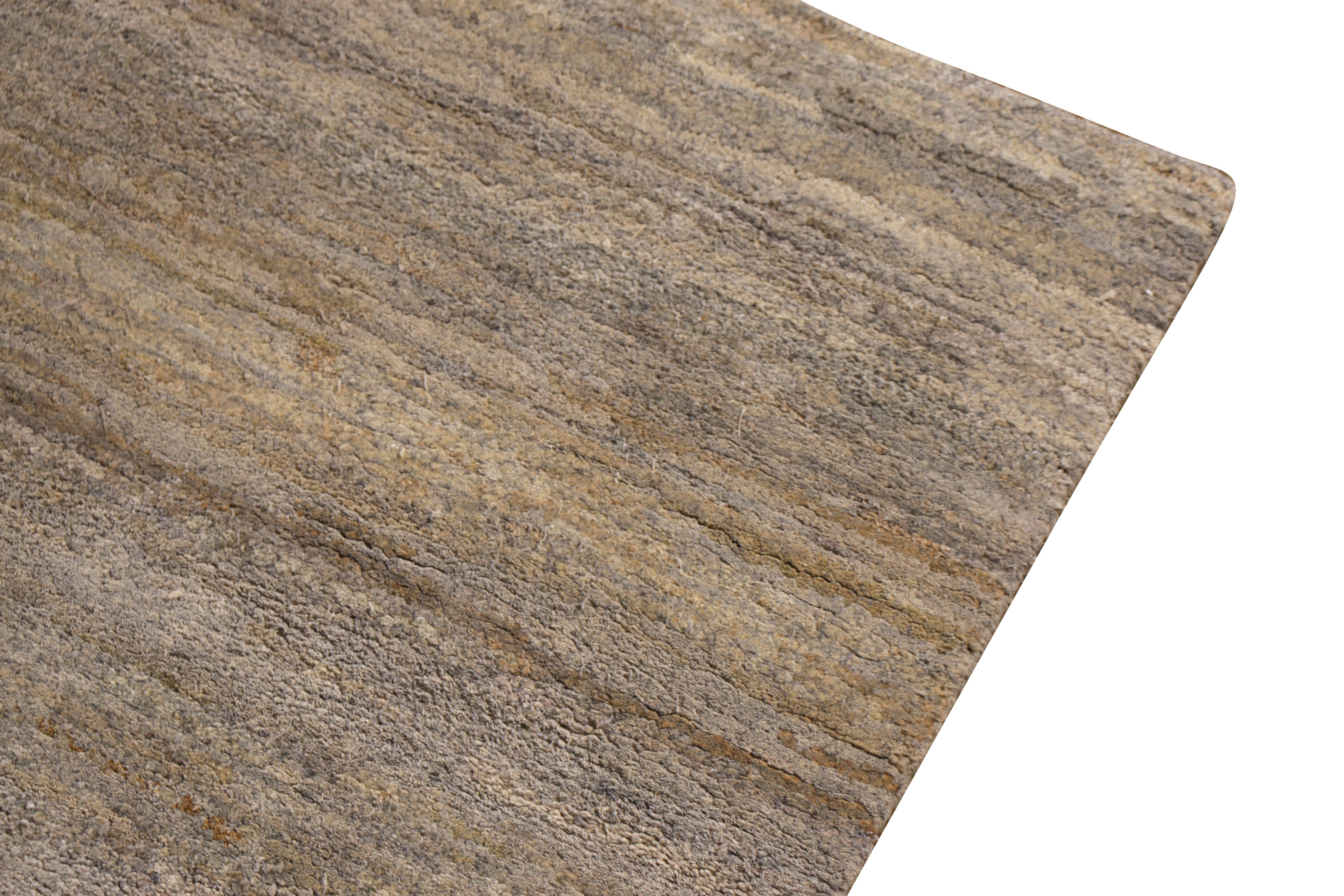 Modern Rug & Kilim's Handmade Contemporary Rug Gray Beige Striped Pattern For Sale