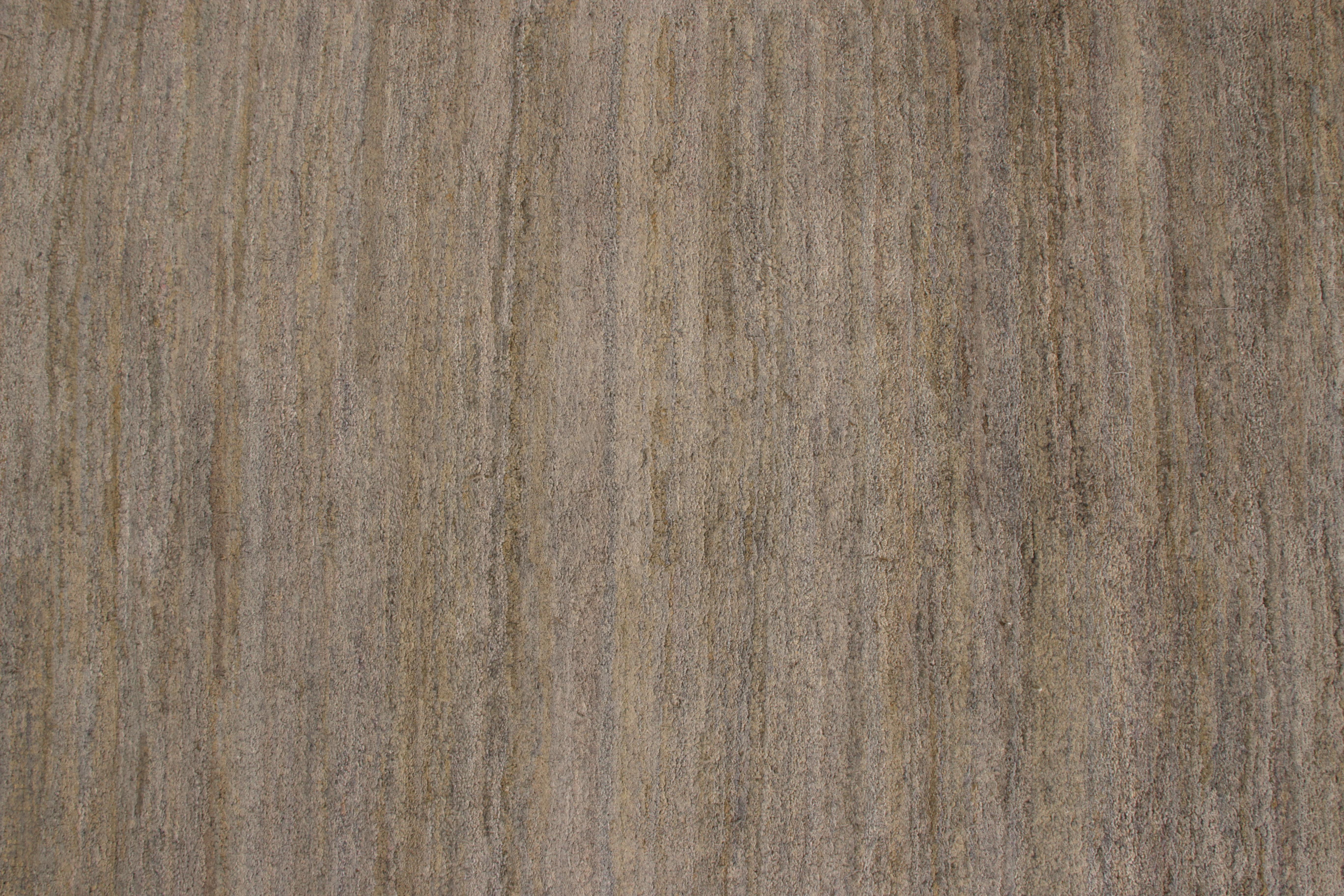 Hand-Knotted Rug & Kilim's Handmade Contemporary Rug Gray Beige Striped Pattern For Sale