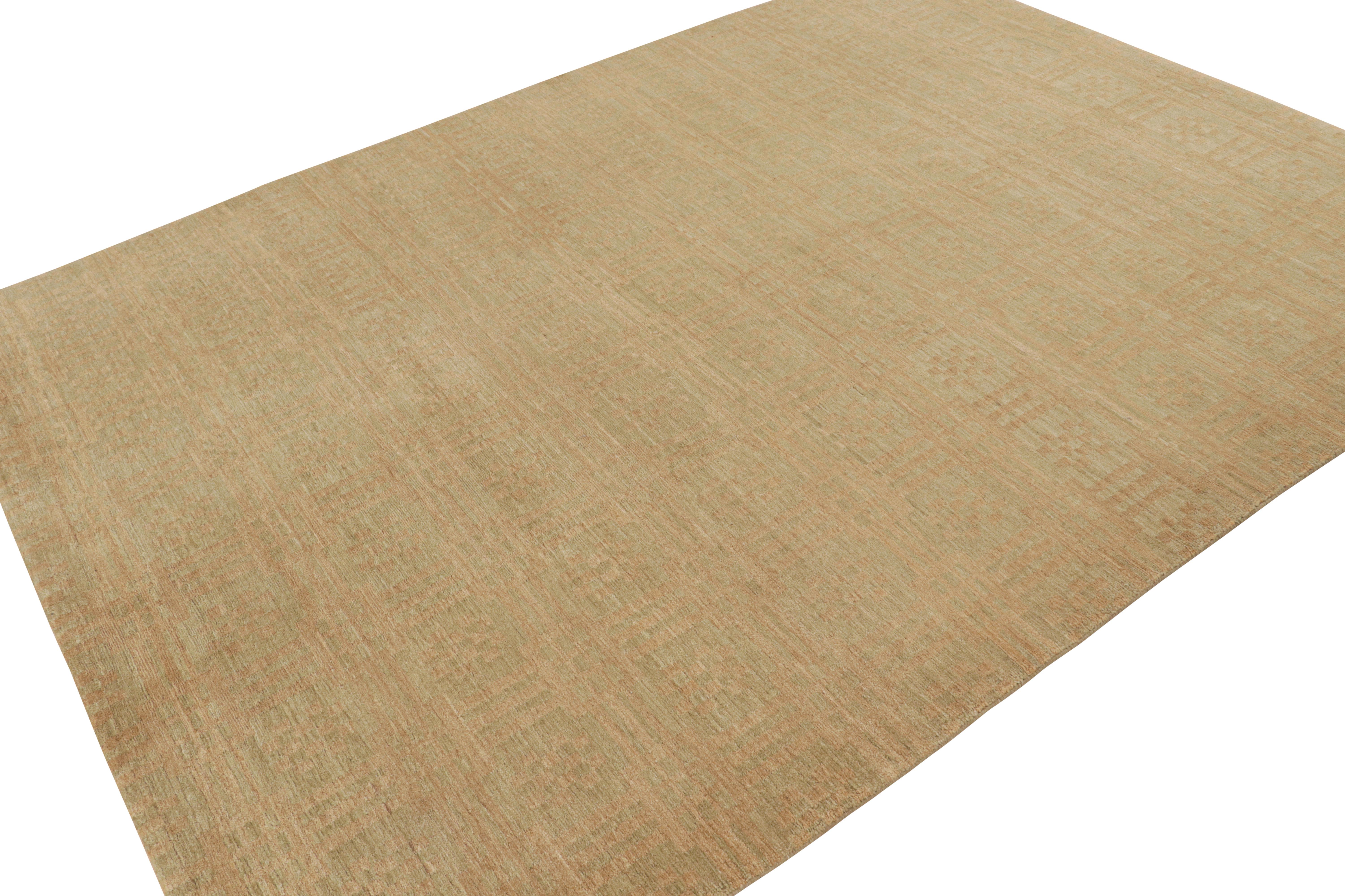 Realizzato in lana annodata a mano, questo tappeto contemporaneo proviene dalle opere selezionate della fine del XX secolo di Teddy Sumner e si aggiunge alla collezione di tappeti New & Modern di Rug & Kilim. Questo particolare tappeto 6 x 9