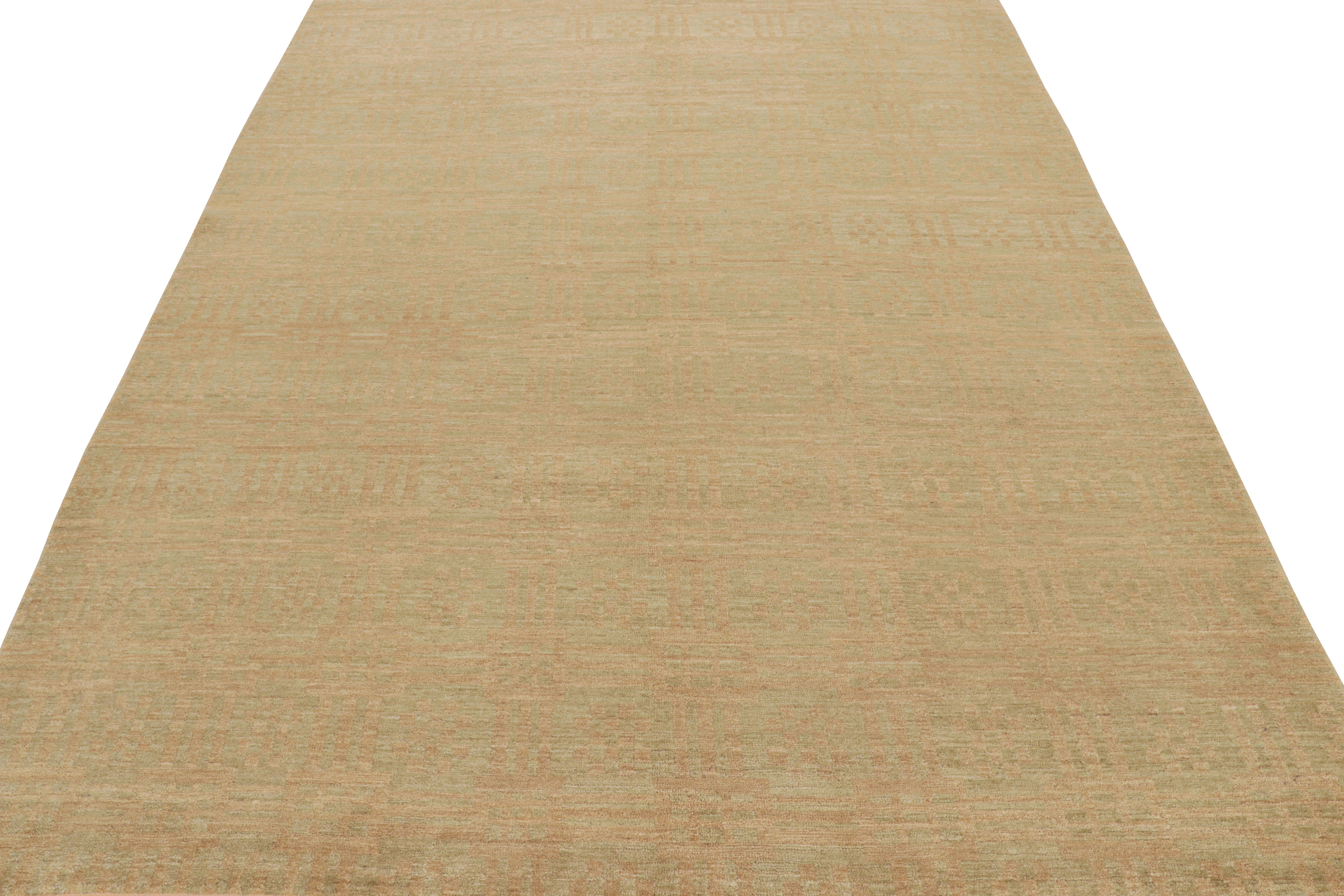 Art Déco Rug & Kilim - Tappeto contemporaneo fatto a mano con motivi geometrici verdi e marroni in vendita