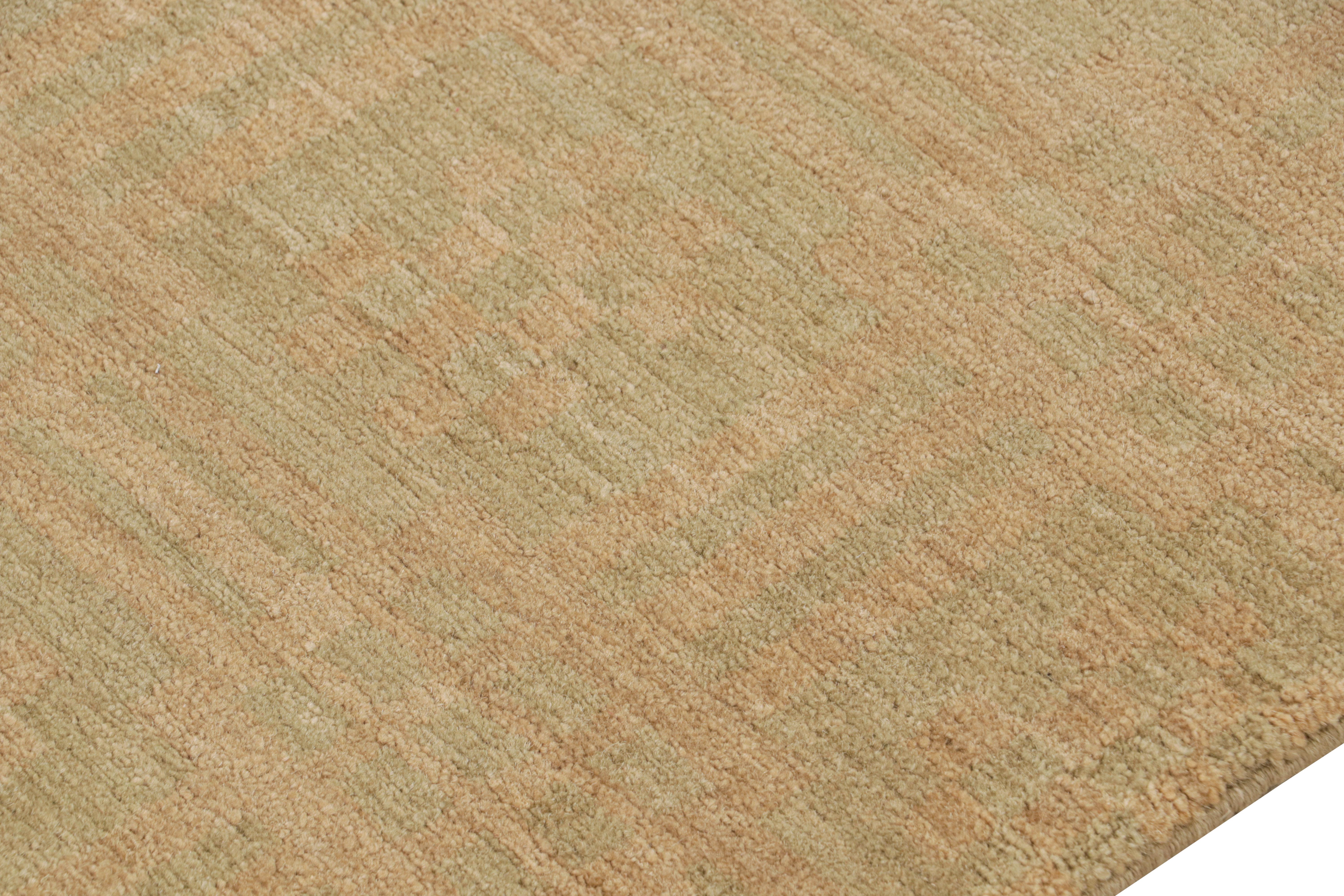 Annodato a mano Rug & Kilim - Tappeto contemporaneo fatto a mano con motivi geometrici verdi e marroni in vendita