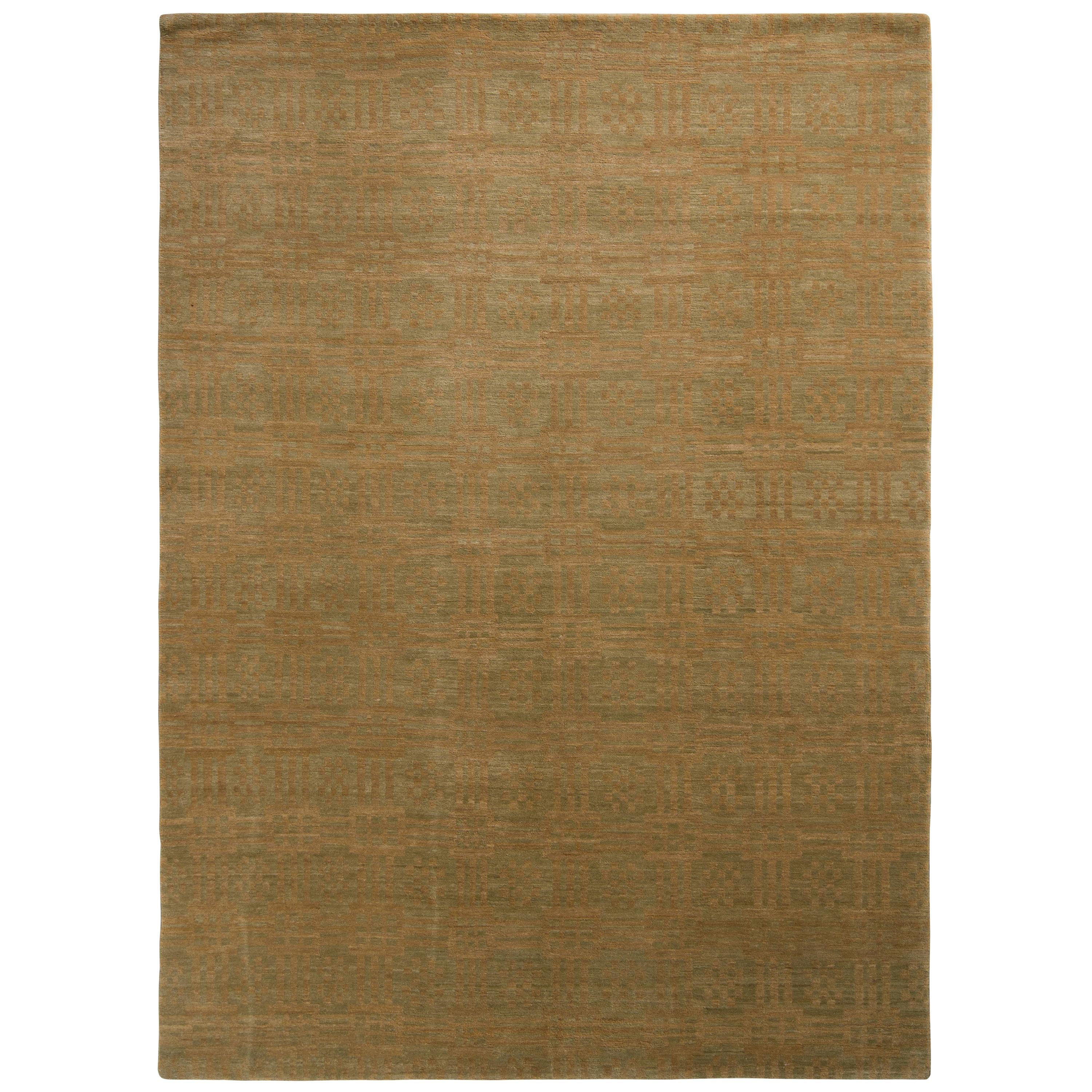 Rug & Kilim's Handmade Contemporary Rug in Green and Brown Geometric Pattern