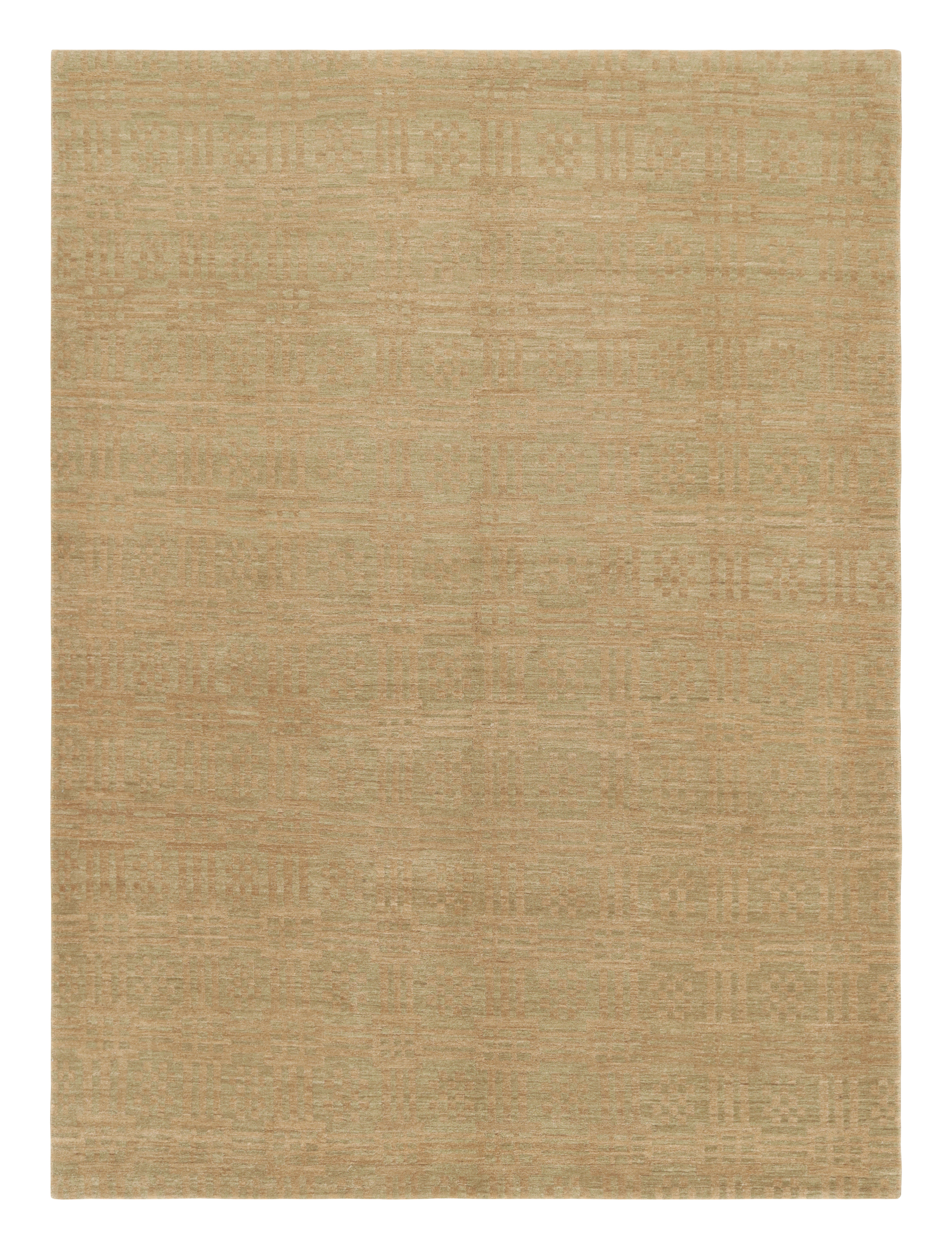Rug & Kilim's Handmade Contemporary Rug in Green and Brown Geometric Pattern
