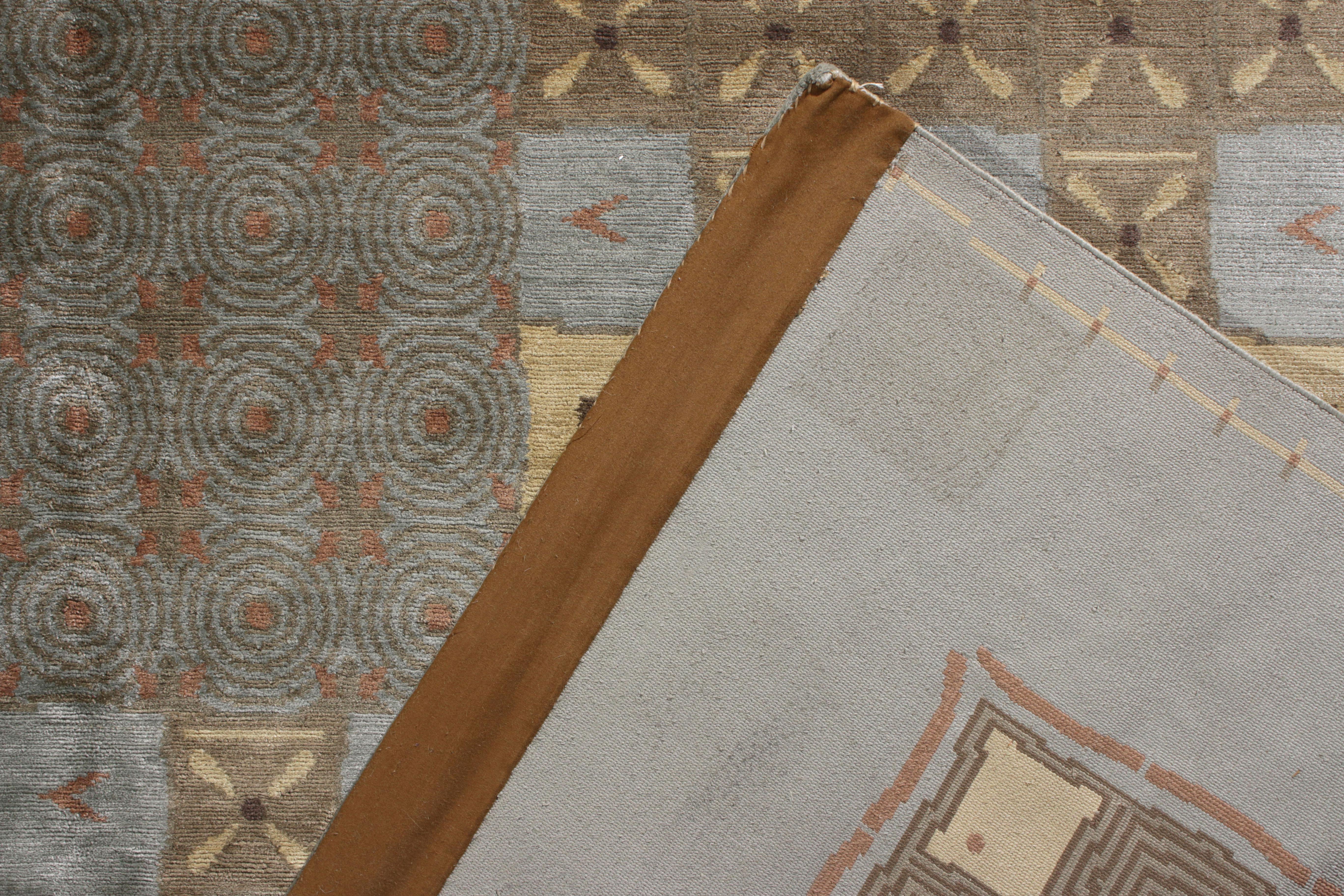 Hand-Knotted Rug & Kilim's Handmade European Style Deco Rug in Blue and Beige Brown For Sale