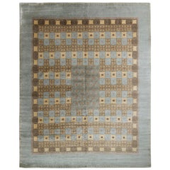 Rug & Kilim's Handmade European Style Deco Rug in Blue and Beige Brown