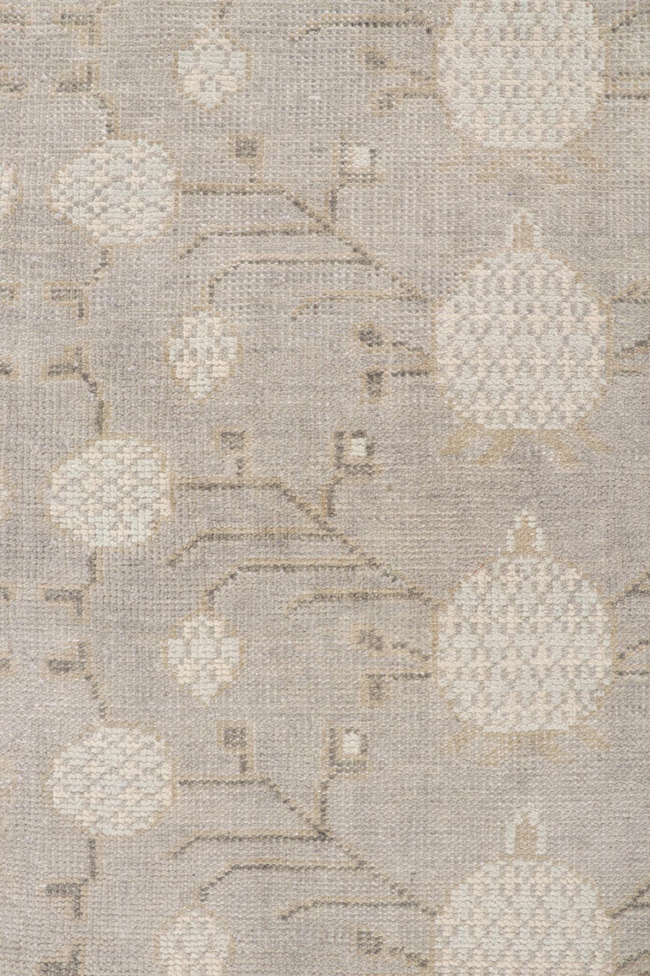 Indian Rug & Kilim's Handmade Khotan Style Rug in Beige Gray Pomegranate Pattern