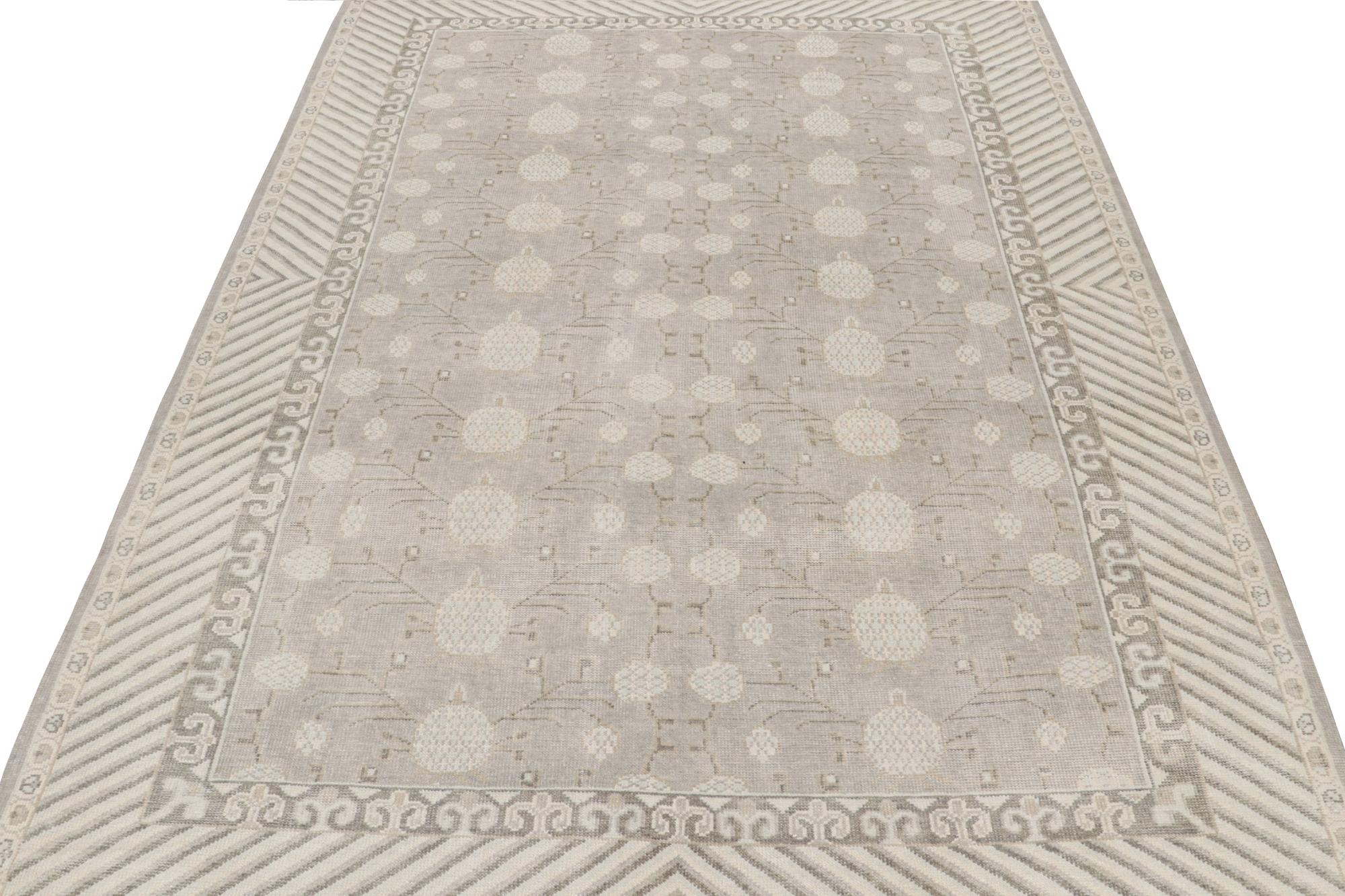 Rug & Kilim's Handmade Khotan Style Rug in Beige Gray Pomegranate Pattern In New Condition In Long Island City, NY