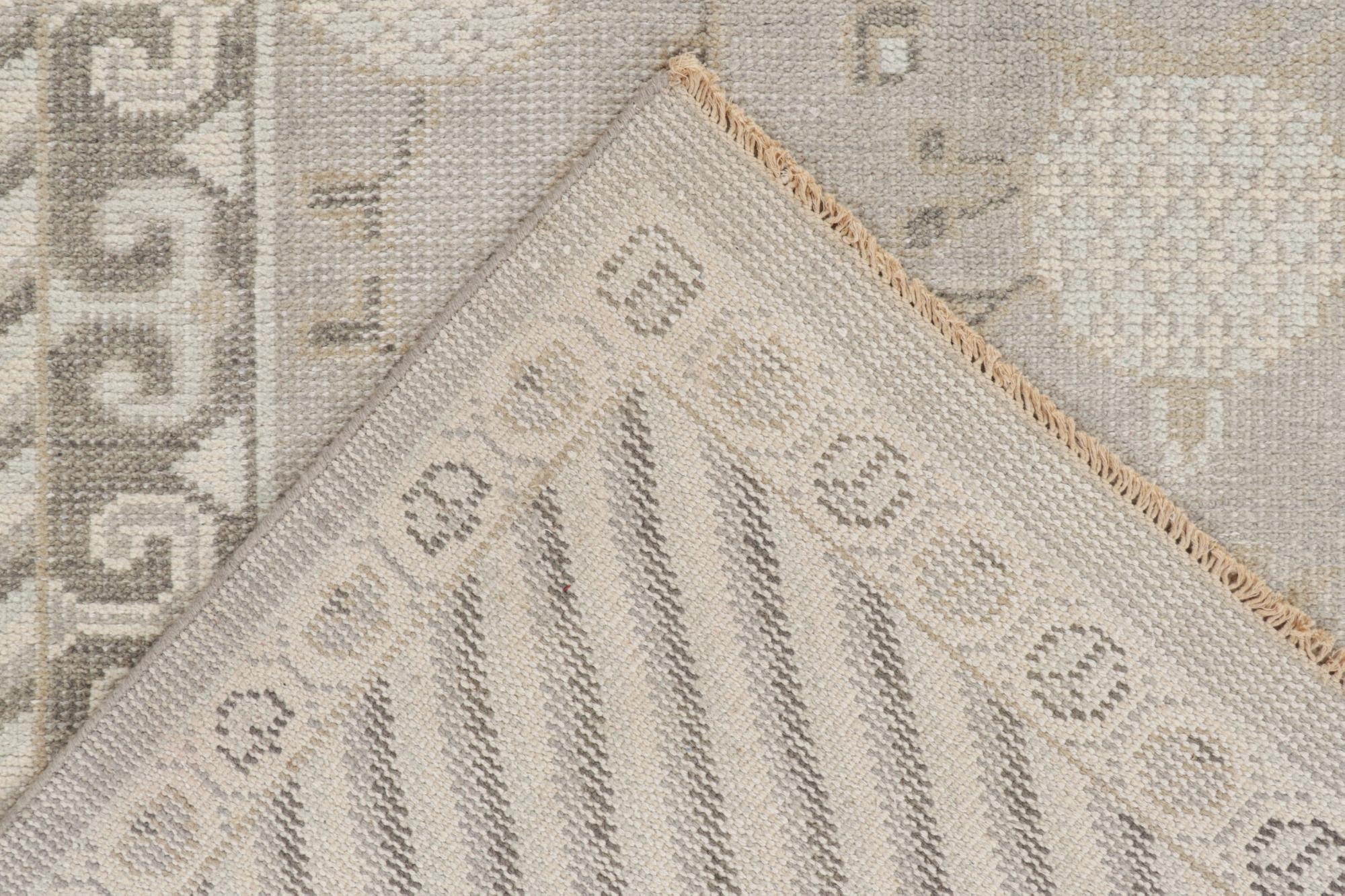 Wool Rug & Kilim's Handmade Khotan Style Rug in Beige Gray Pomegranate Pattern