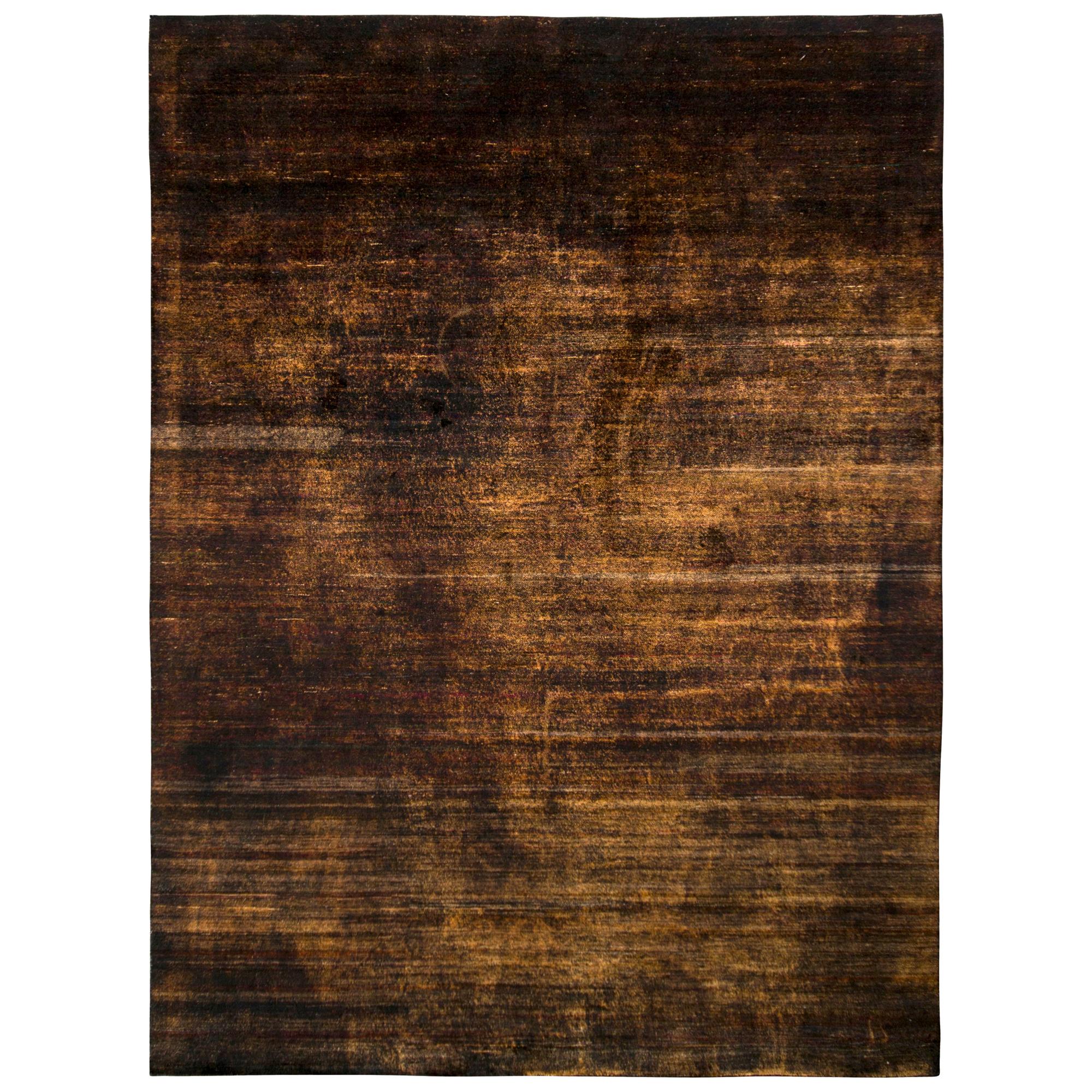 Rug & Kilim's Handmade Modern Rug Brown and Black Striped Pattern