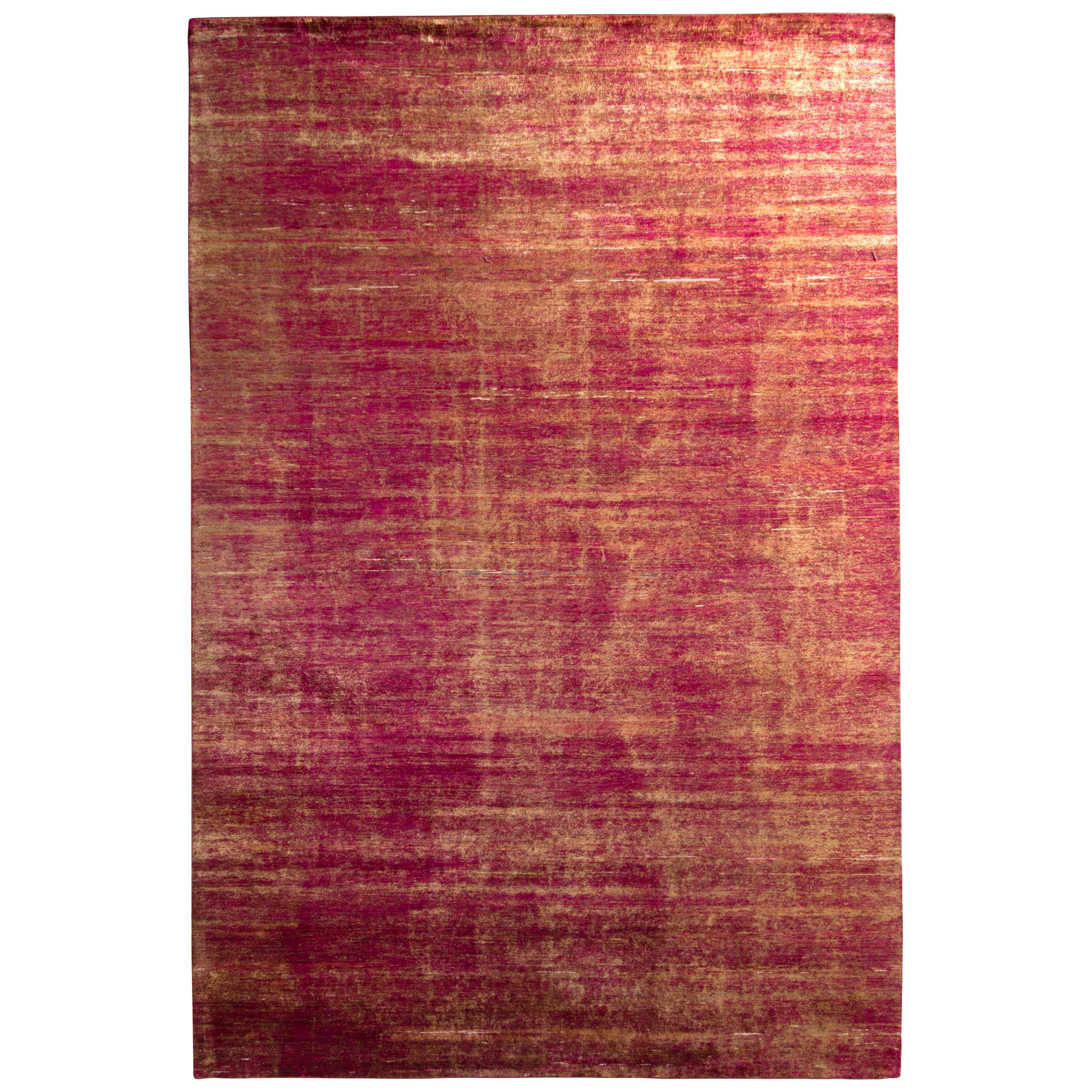 Rug & Kilim's Handmade Modern Rug Red and Gold Abrashed Striped Pattern