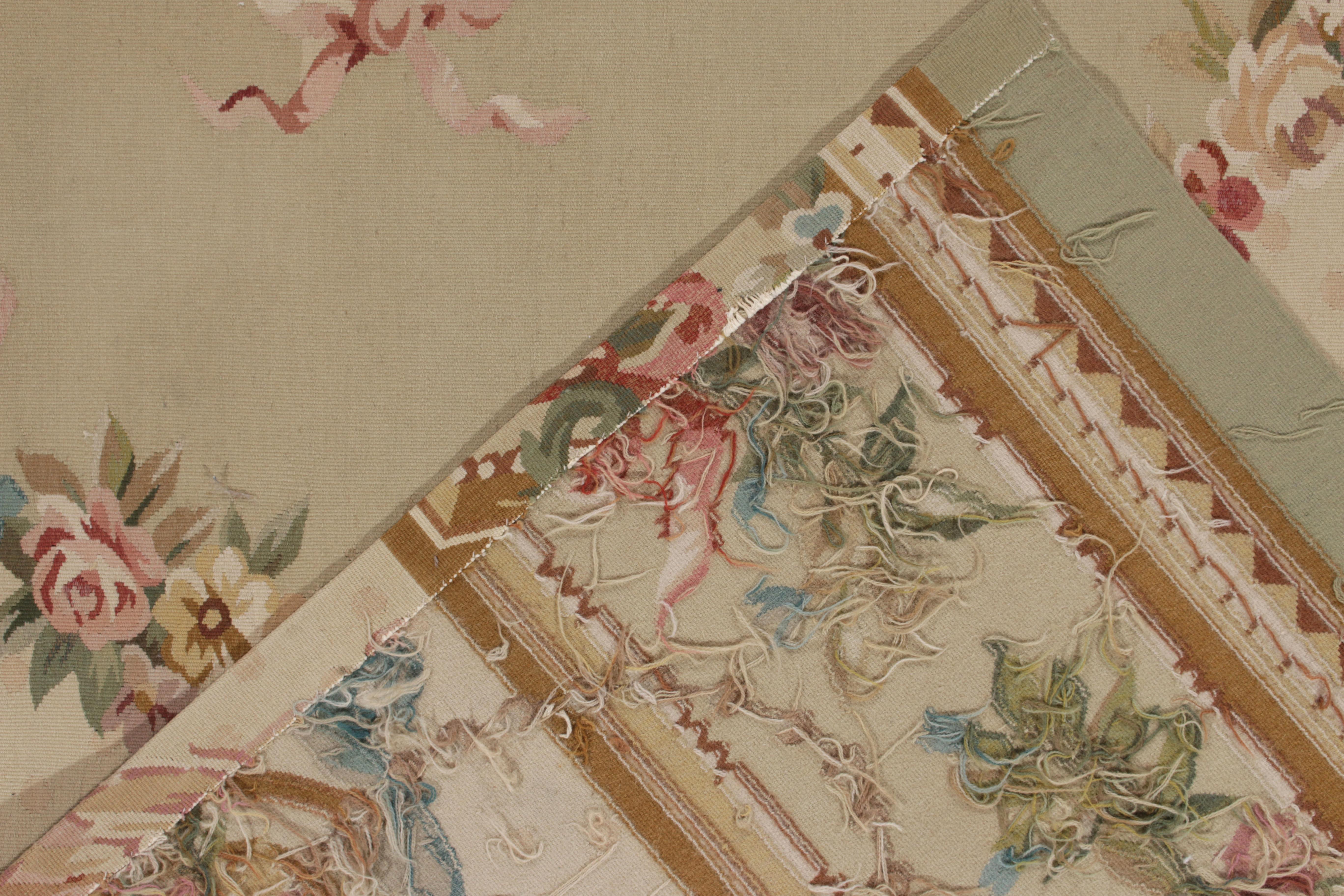 Rug & Kilim's Handwoven Aubusson Flat Weave Style Green, Pink, Beige Floral Rug In New Condition For Sale In Long Island City, NY
