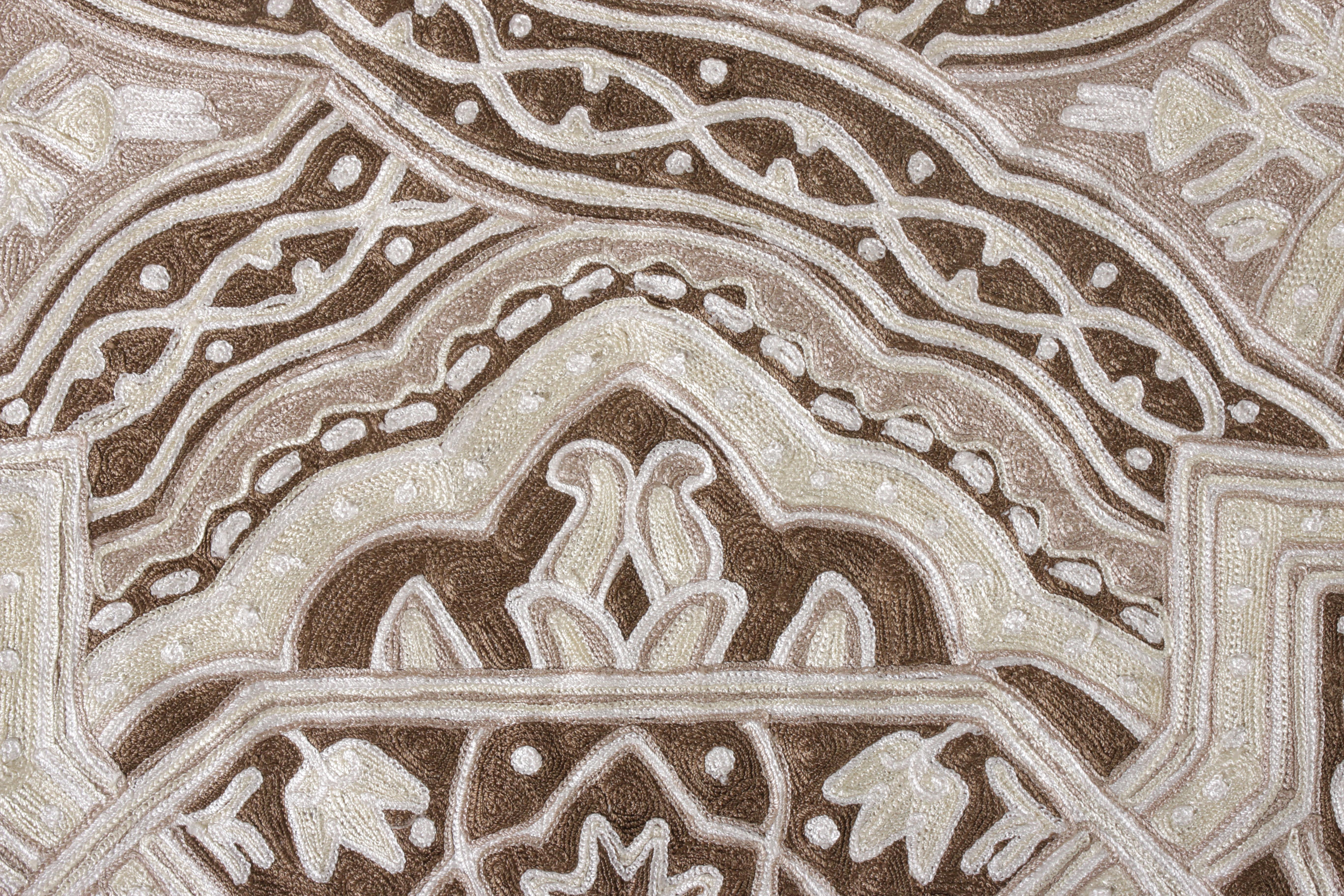 Indian Rug & Kilim’s Handwoven Chain Stitch Pattern in Brown and White For Sale