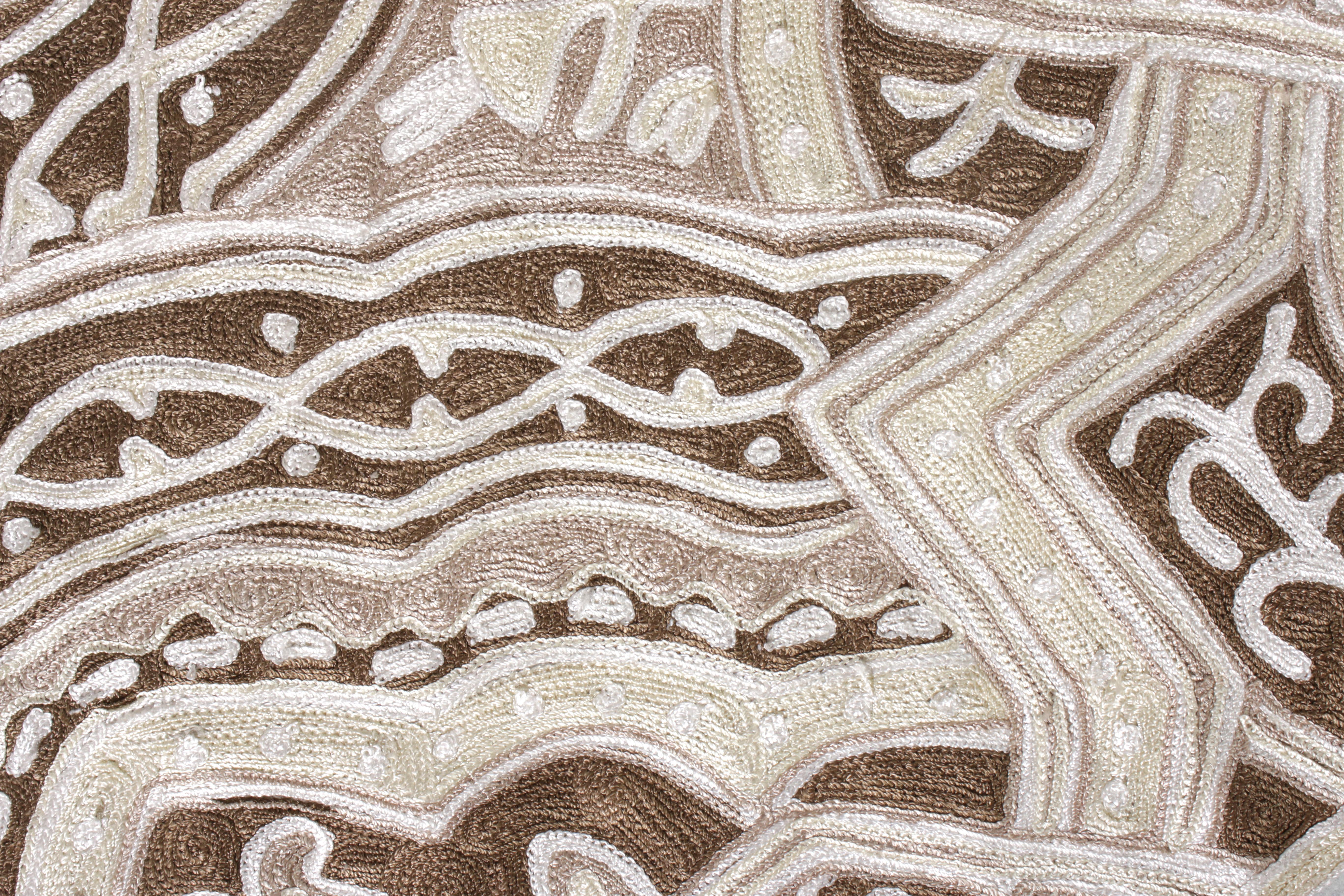 Rug & Kilim’s Handwoven Chain Stitch Pattern in Brown and White In New Condition For Sale In Long Island City, NY