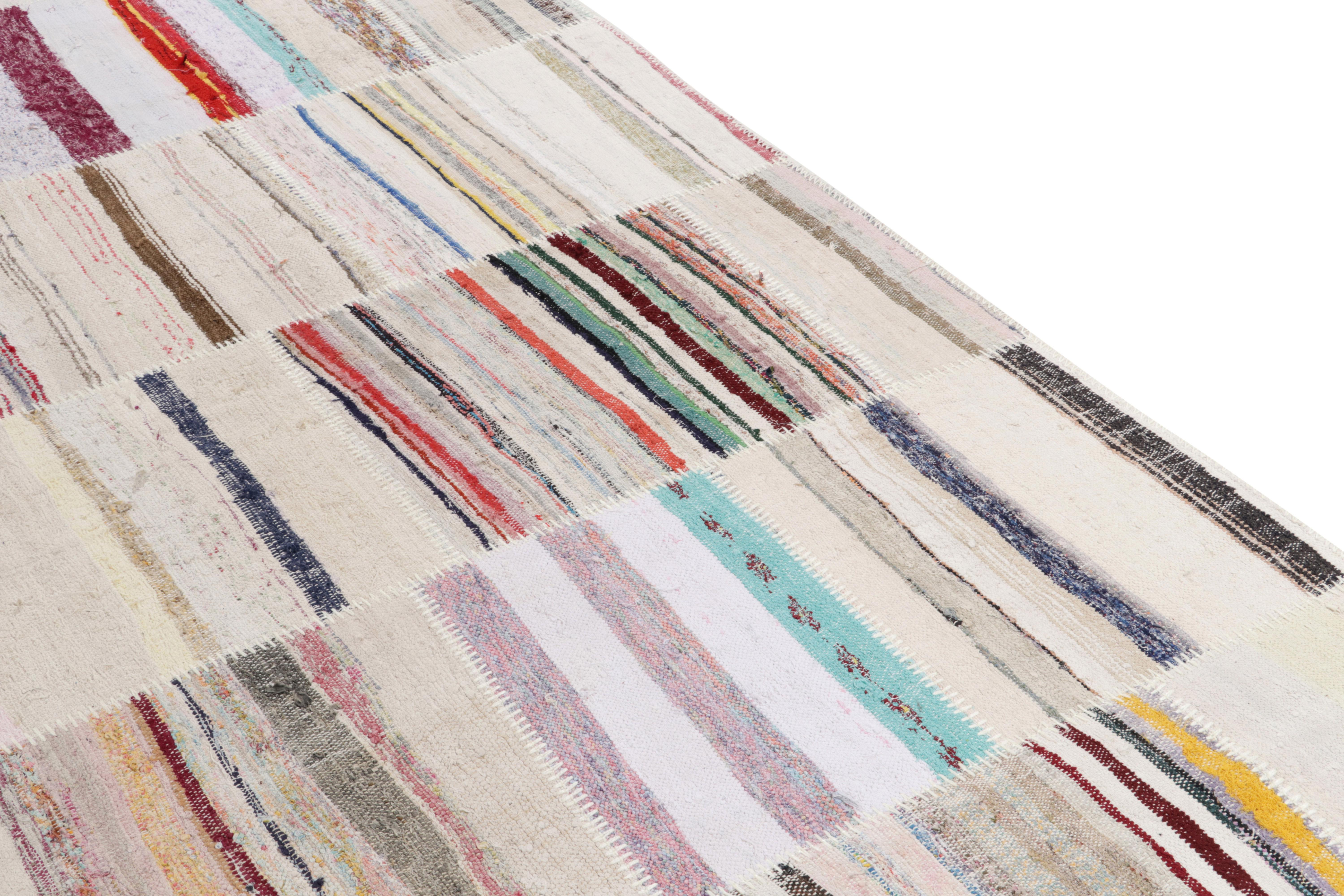 Indian Rug & Kilim's Handwoven Modern Patchwork Kilim Rug in Multicolor Striation For Sale