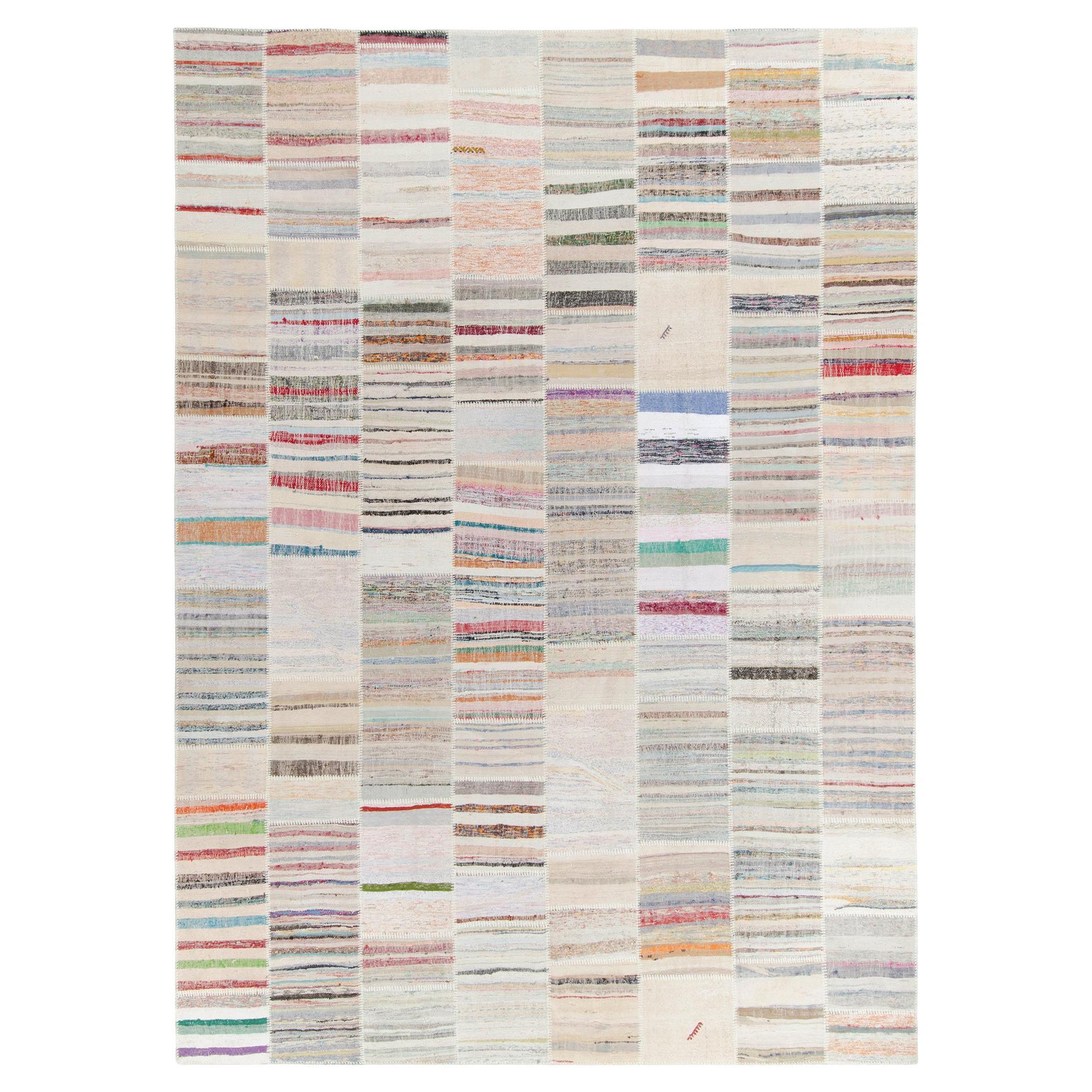 Rug & Kilim's Handwoven Modern Patchwork Kilim Rug in Multicolor Striation For Sale