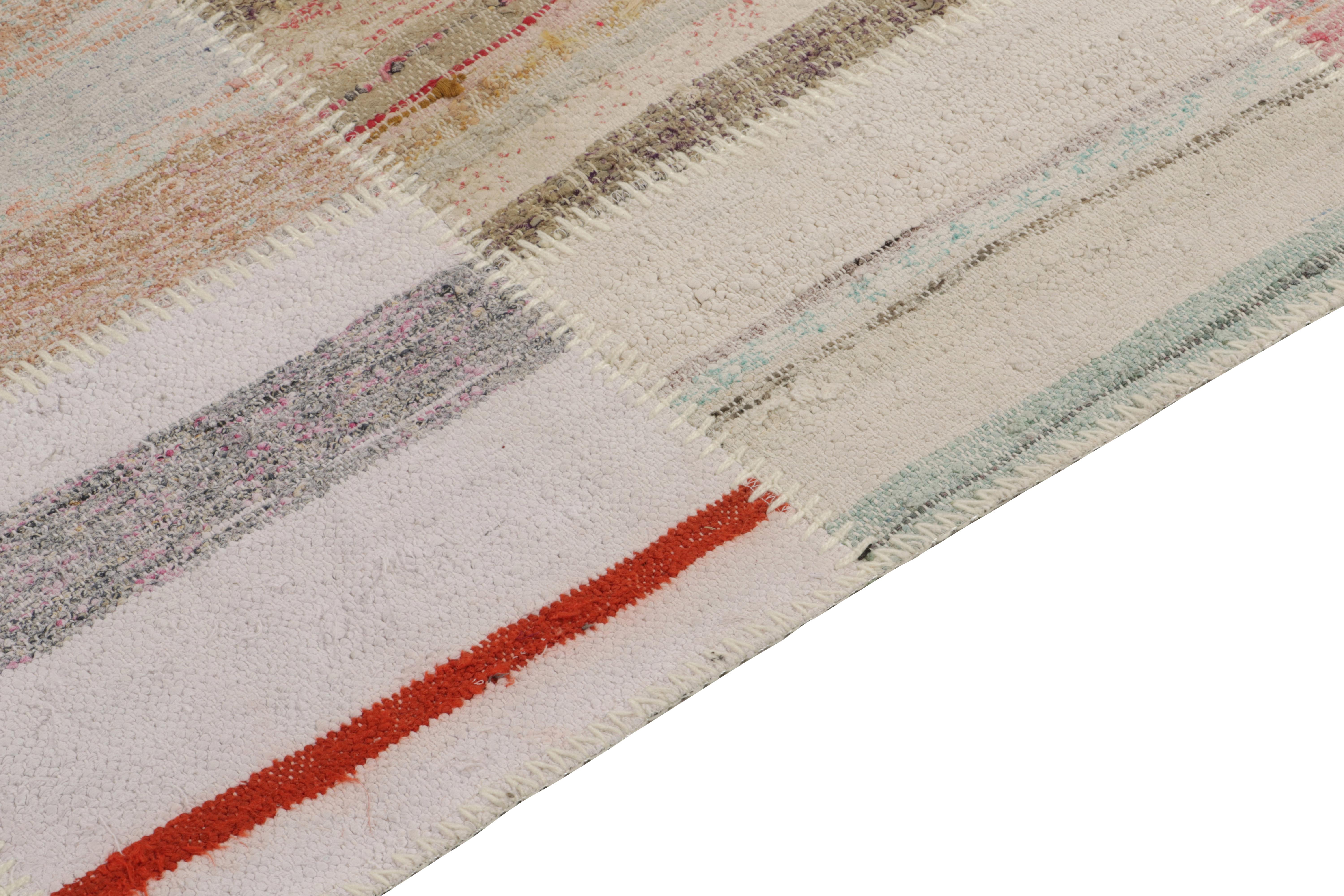Rug & Kilim’s Handwoven Modern Patchwork Kilim Runner in Multicolor Striation In New Condition For Sale In Long Island City, NY