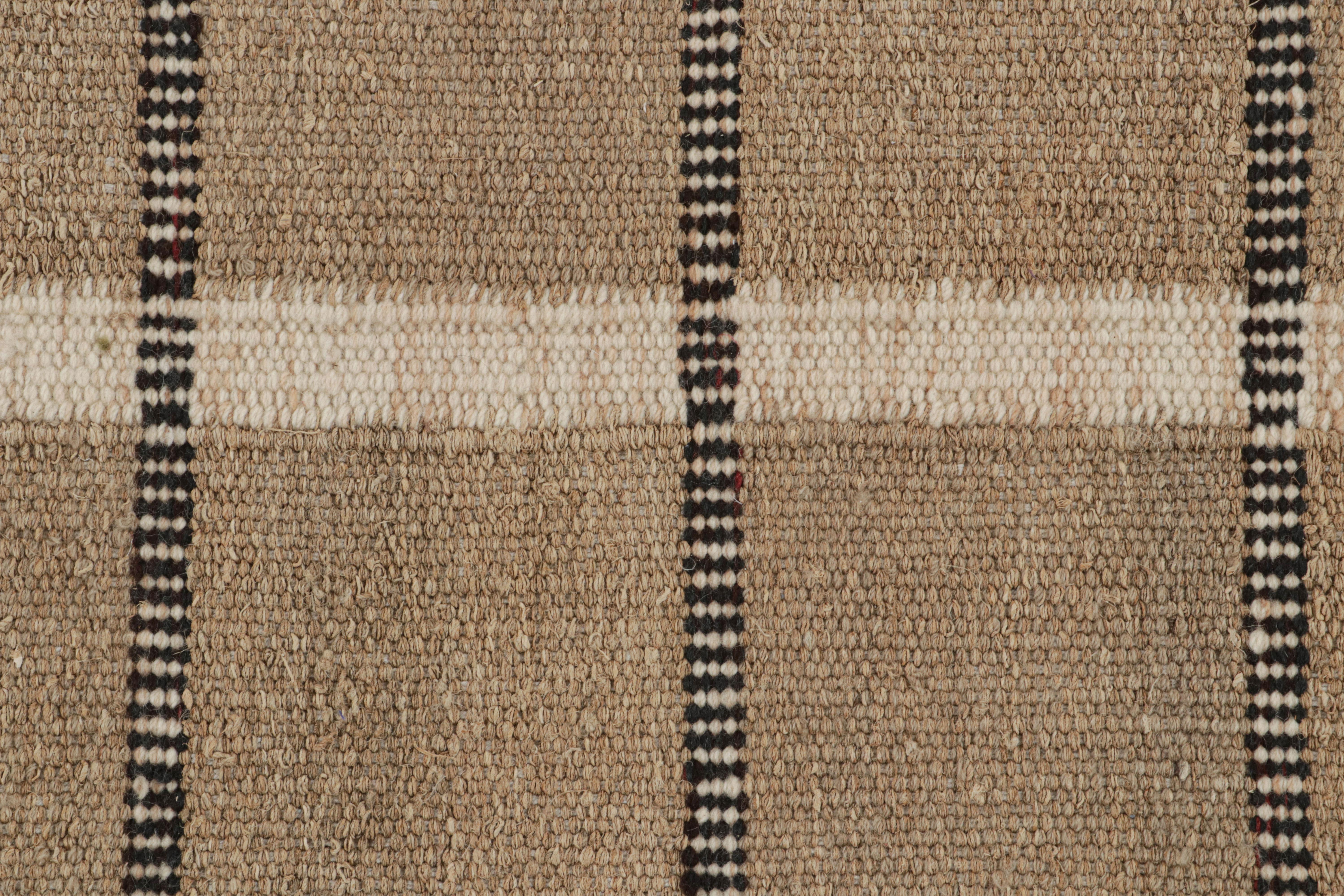 Rug & Kilim’s Hemp Scandinavian Style Rug in Beige-Brown with Geometric Pattern In New Condition For Sale In Long Island City, NY
