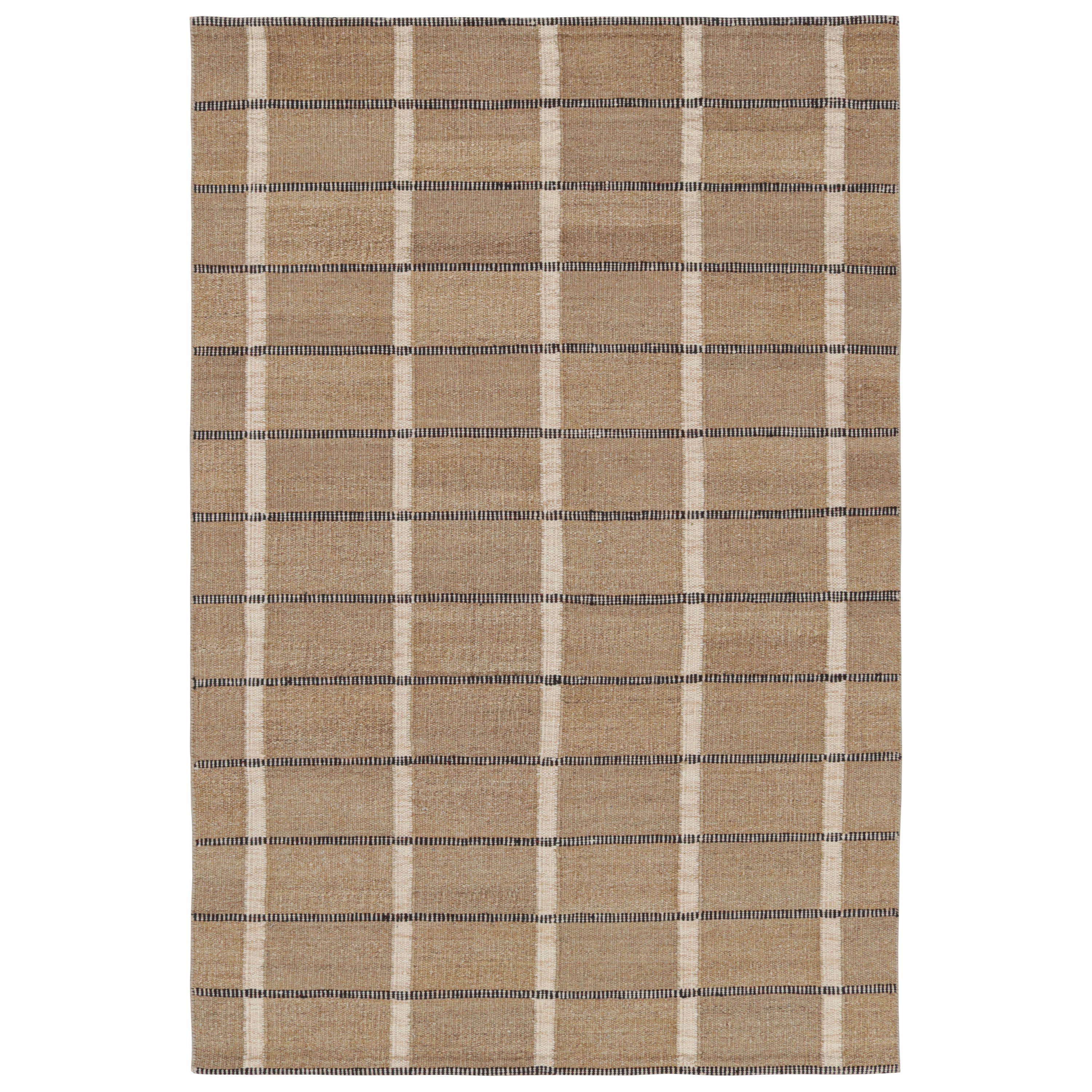 Rug & Kilim’s Hemp Scandinavian Style Rug in Beige-Brown with Geometric Pattern