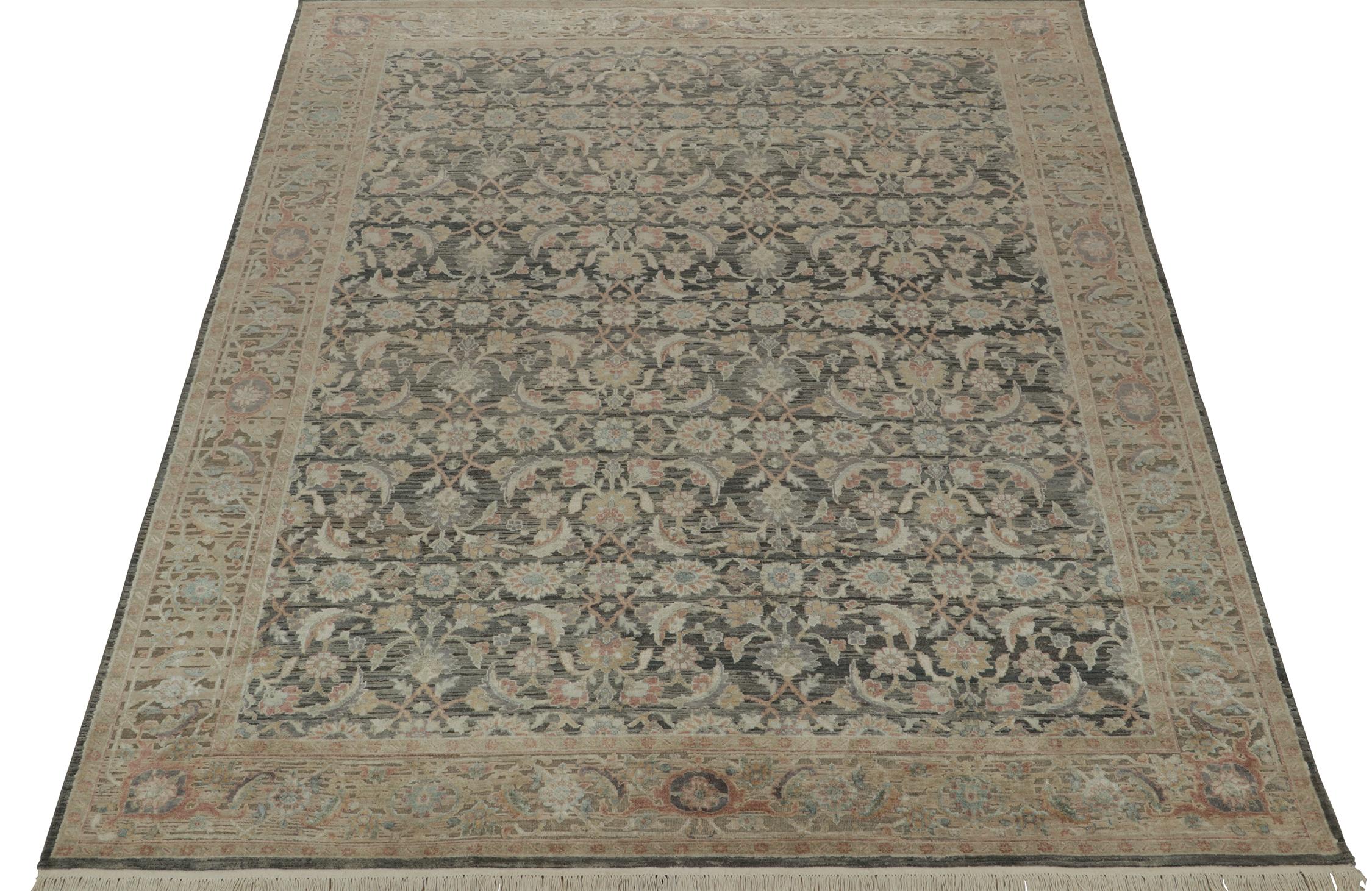 Indian Rug & Kilim’s Herati Style Rug with Gray, Blue and Beige-Brown Floral Patterns For Sale