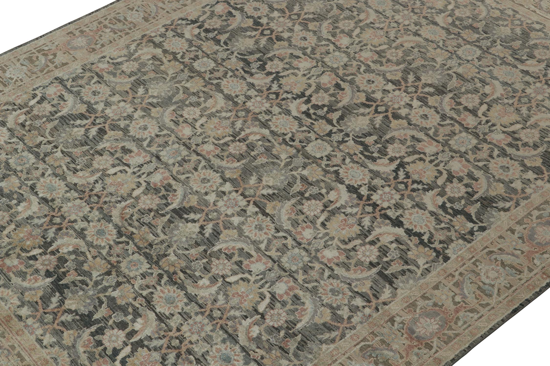 Hand-Knotted Rug & Kilim’s Herati Style Rug with Gray, Blue and Beige-Brown Floral Patterns For Sale