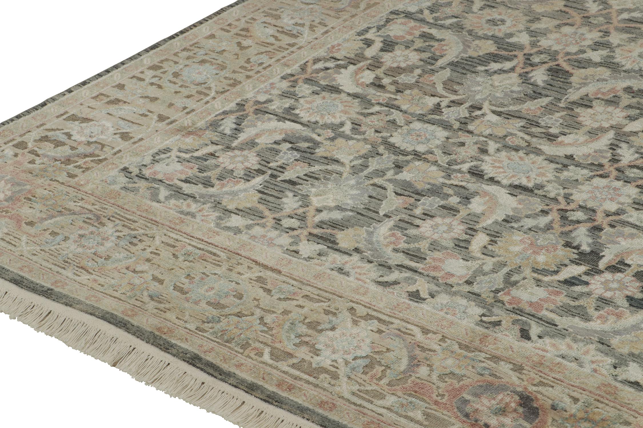 Rug & Kilim’s Herati Style Rug with Gray, Blue and Beige-Brown Floral Patterns In New Condition For Sale In Long Island City, NY